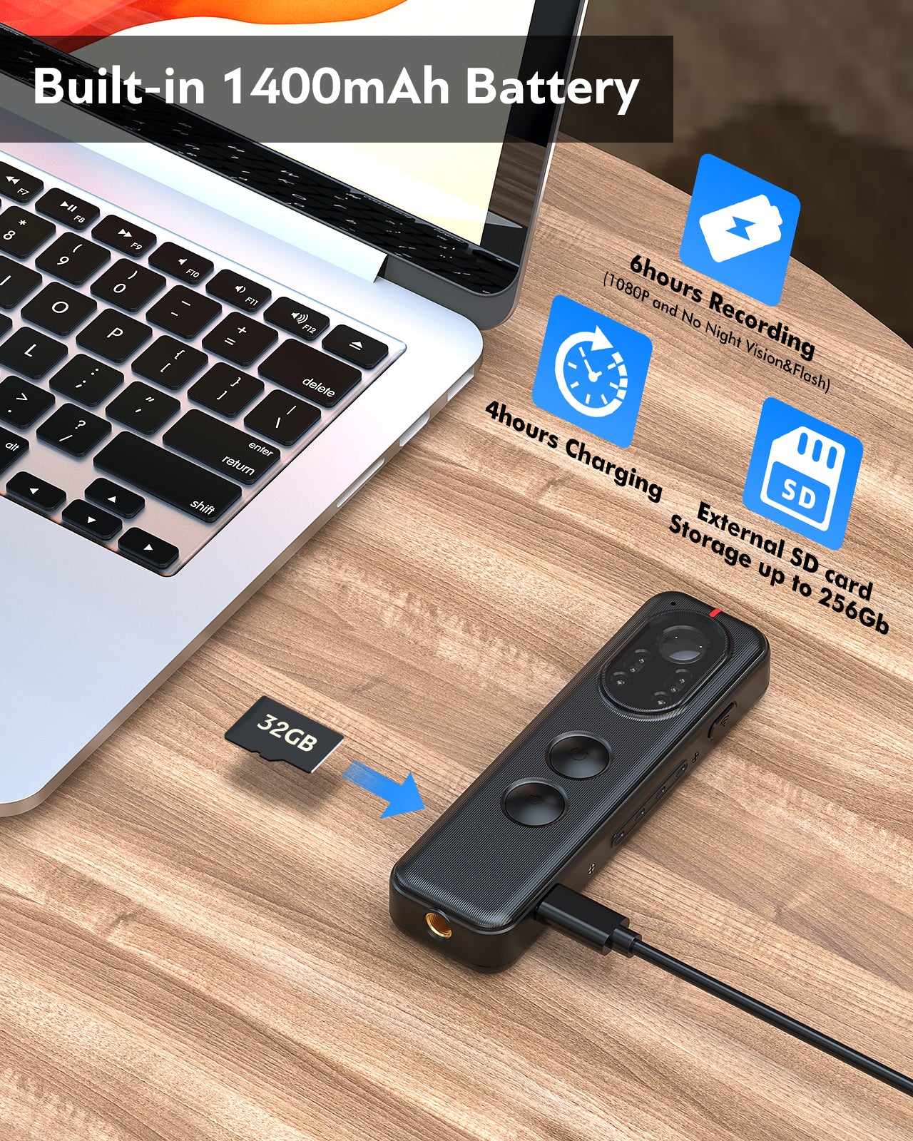 BOBLOV D1 Small Body Camera, WiFi Night Vision Camera, 1080P OLED Screen, 6 hours Recording Time