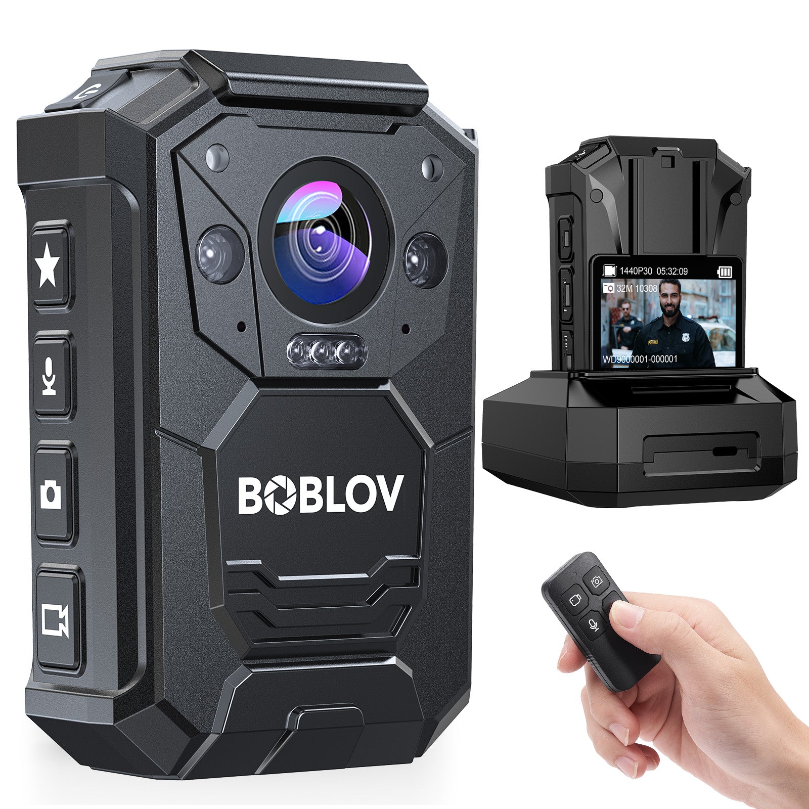 BOBLOV M12 2K Body Camera with Remote, 3500mAh Battery for 15H Recording, GPS Body Worn Camera with Night Vision, 128/256GB Storage for Security Guard, Patrol, Law Enforcement (128GB)