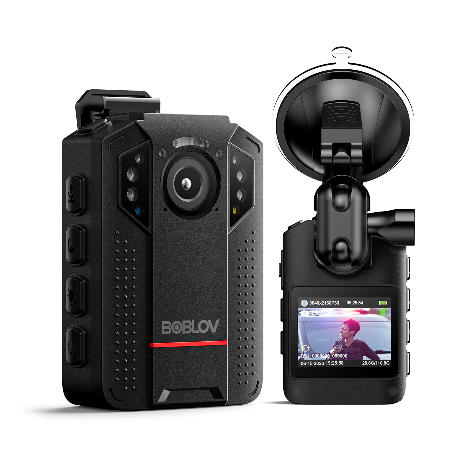 BOBLOV KJ24 Body Camera, 128GB 4K GPS Bodycam with Car Suction Mount