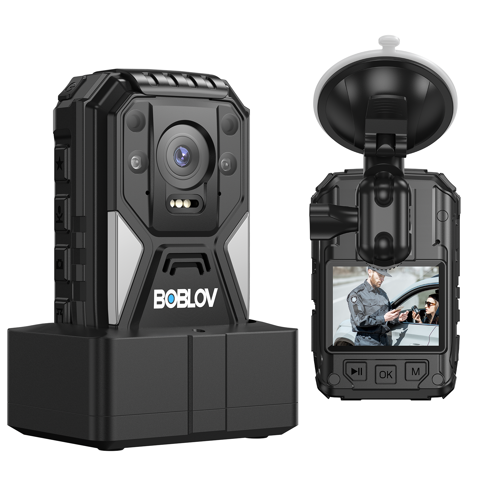 BOBLOV B4K4 4K Body Camera, 128G Bodycam with Charging Dock, GPS IP67 Police Security Camera