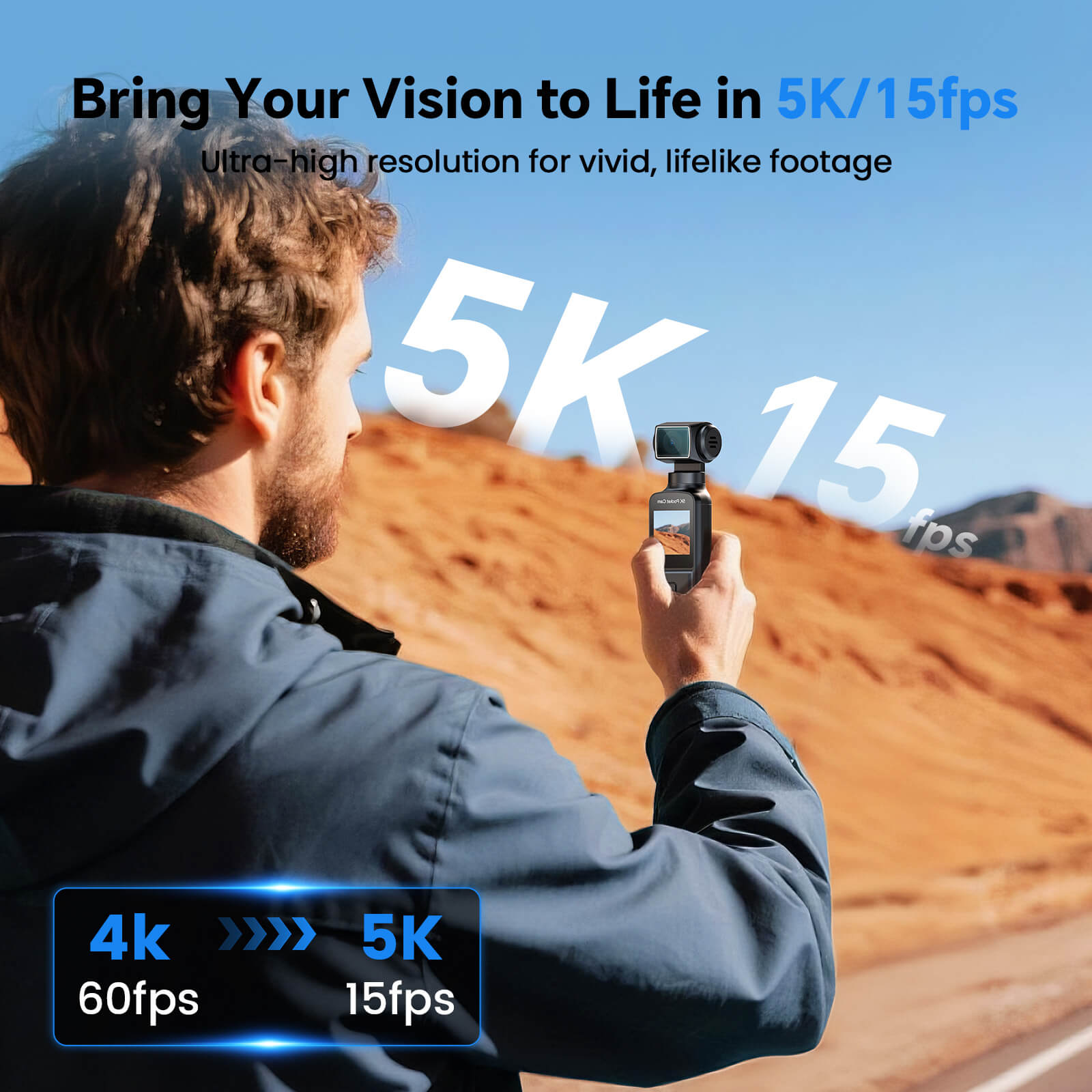 BOBLOV 5K W5 Body Camera with Microphone, Sports Camera for Vlog, 5K/15FPS and 4K/60FPS with 270° Rotating Lens, External Mic Support