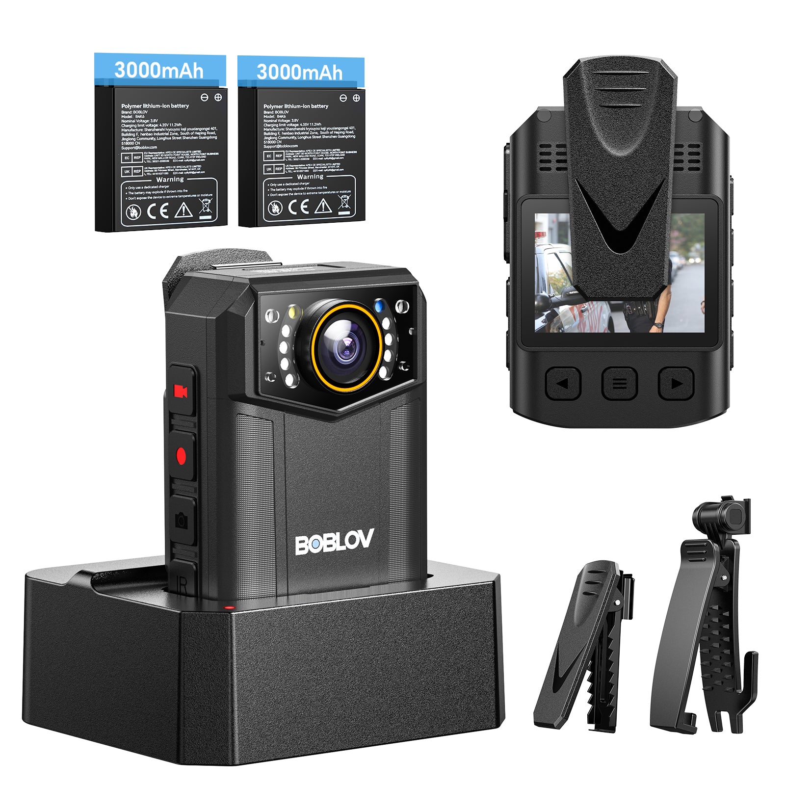 BOBLOV Body Camera 4K B4K6 with 2PCS Batteries, 128GB Body Cam with GPS Tracking