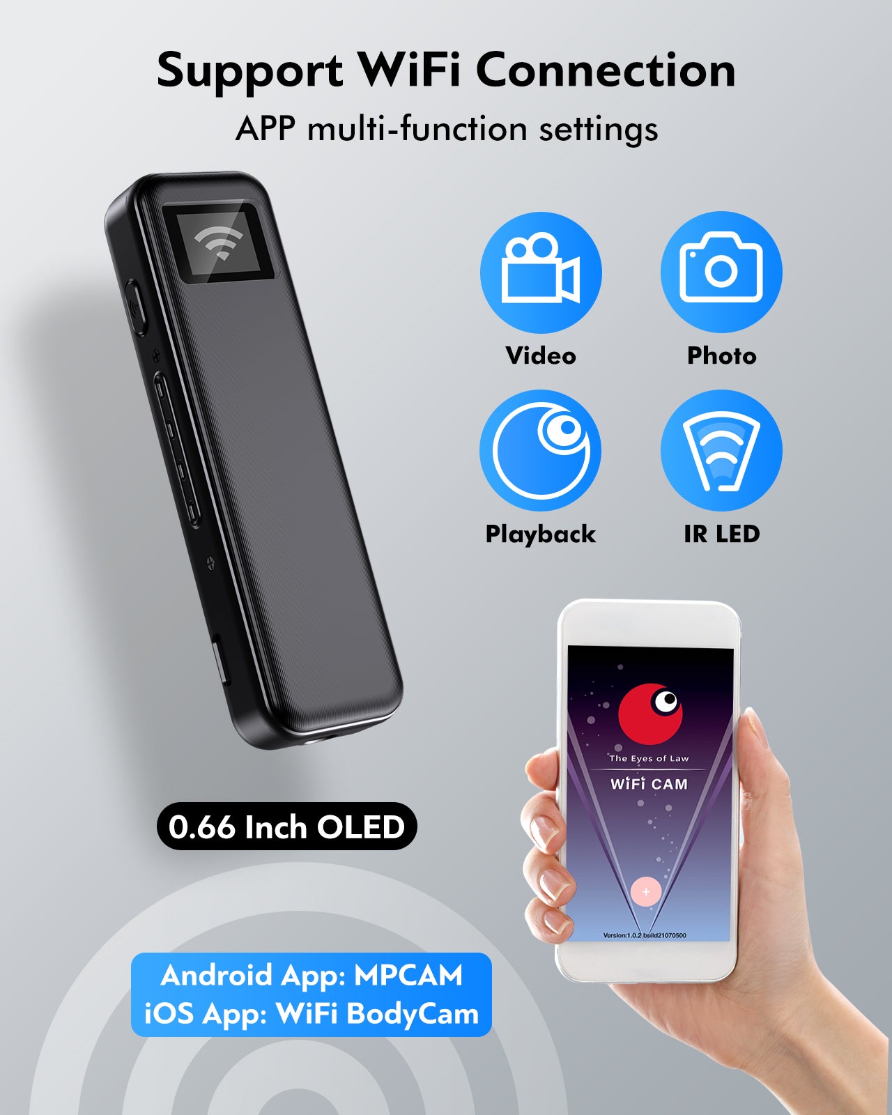 BOBLOV D1 Small Body Camera, WiFi Night Vision Camera, 1080P OLED Screen, 6 hours Recording Time