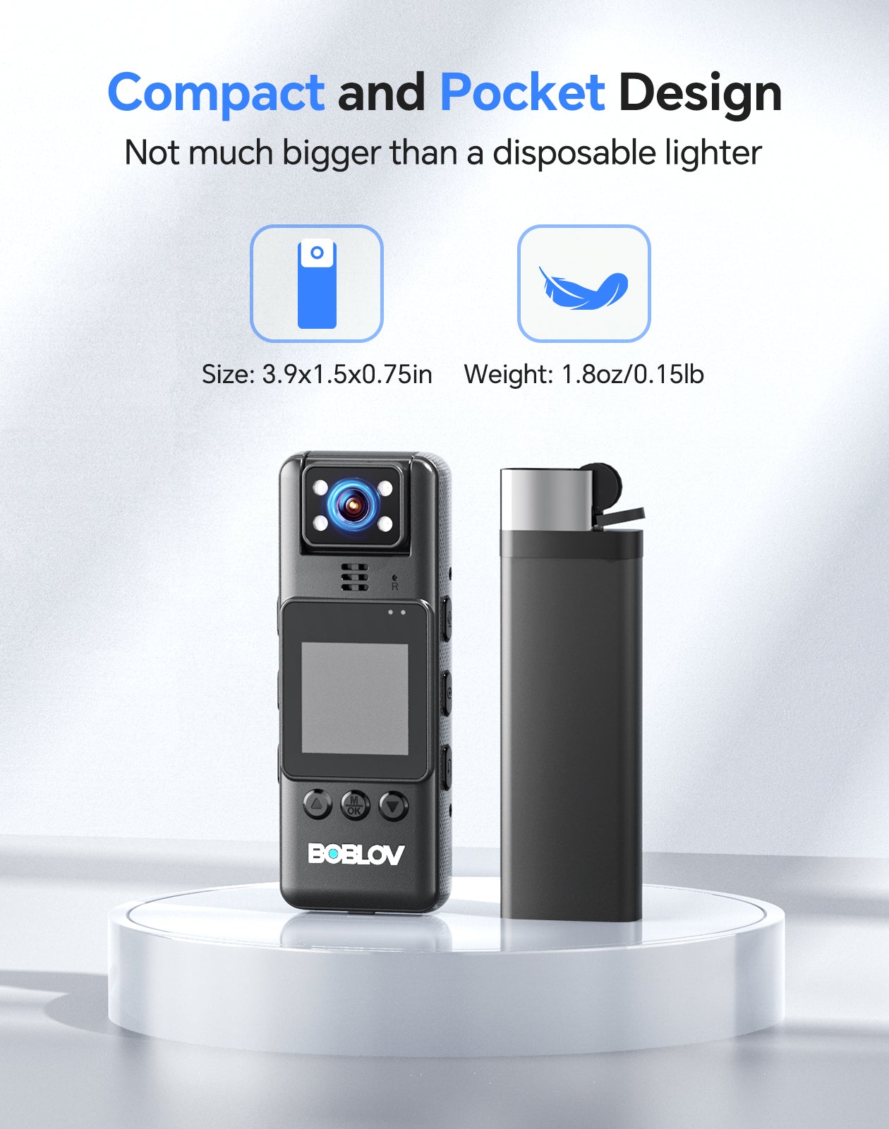 BOBLOV A23 64GB Body Worn Camera, 180° Rotatable Video Camera, 2200mAh Battery with 9Hours Shooting, Night Vision, 1080P, Design for Lecture, Fishing, or Delivery