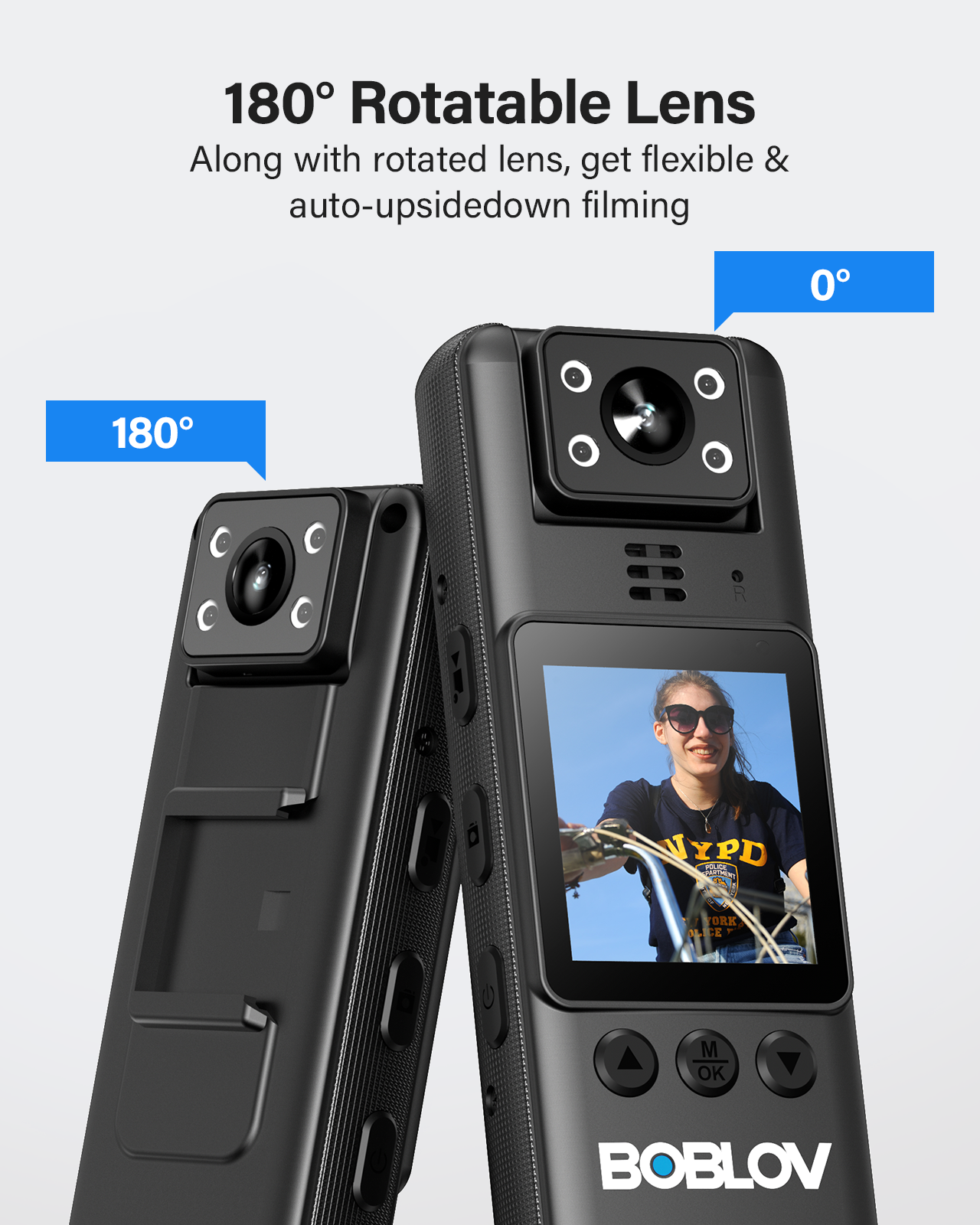 BOBLOV A23 64GB Small Body Camera, 180° Rotate BodyCam, Night Vision, 1080P,  Last 9 Hours Recording