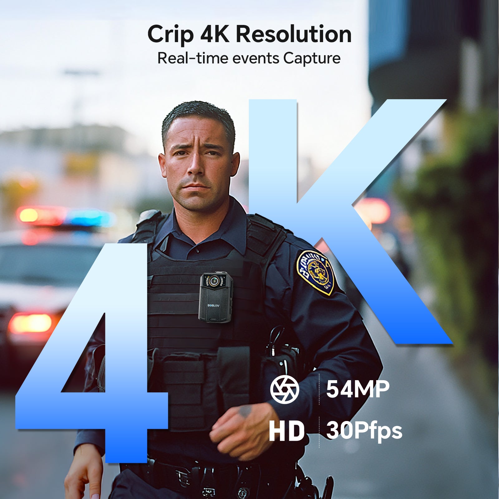 BOBLOV Body Camera 4K B4K6 with 2PCS Batteries, 128GB Body Cam with GPS Tracking