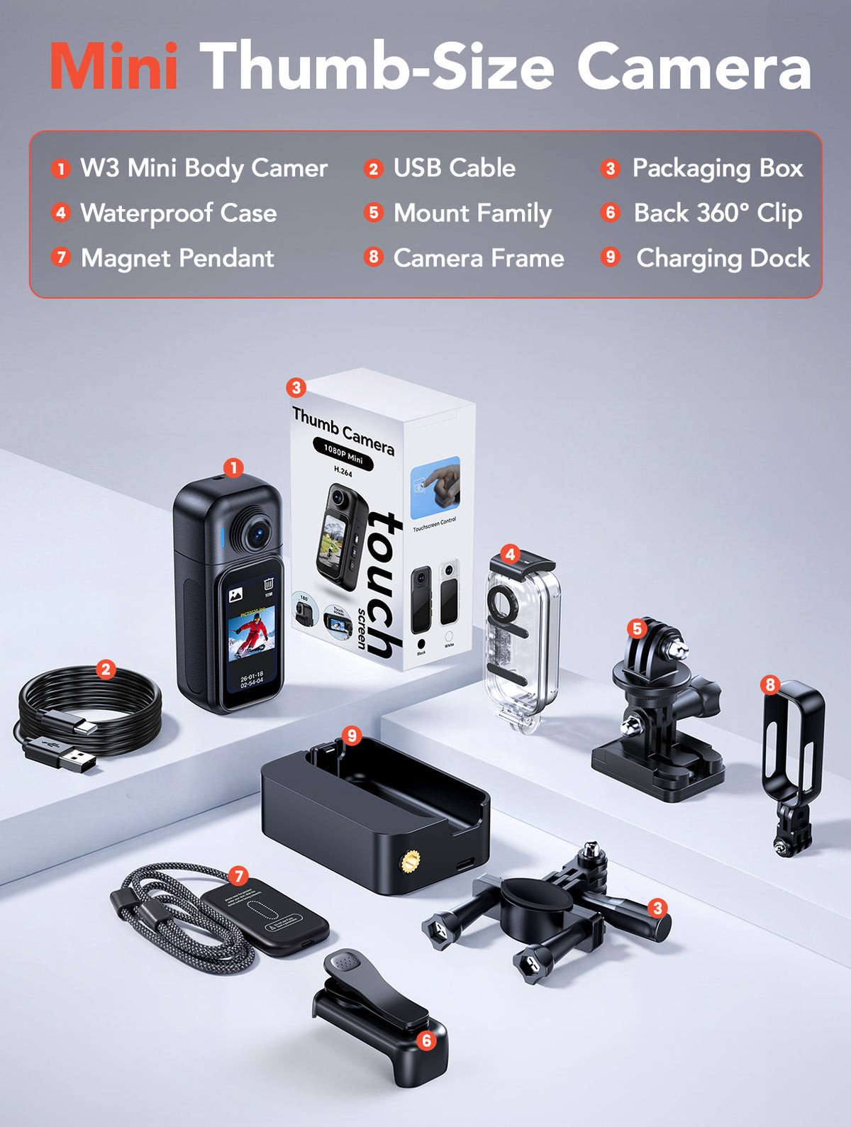 BOBLOV W3 Mini Body Camera Waterproof,Touch Screen Wearable Camera
