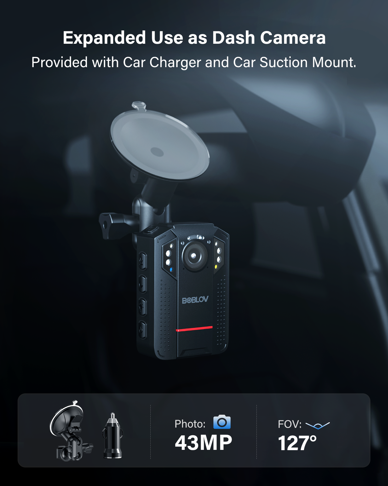 BOBLOV KJ24 Body Camera, 128GB 4K GPS Bodycam with Car Suction Mount