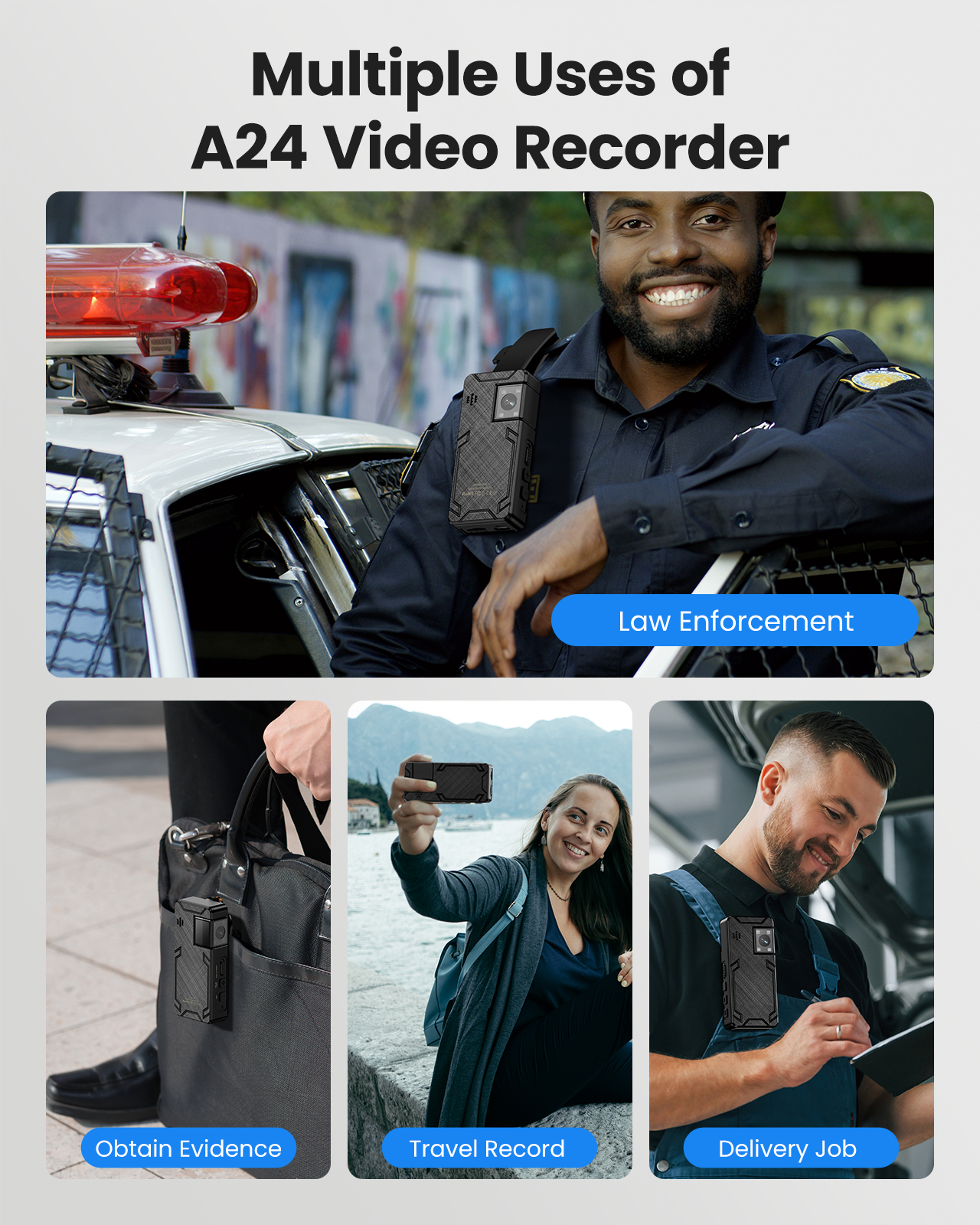 BOBLOV A24 1296P Mini Body Camera with 64GB storage and 180-degree rotation, capable of 8 hours video recording3