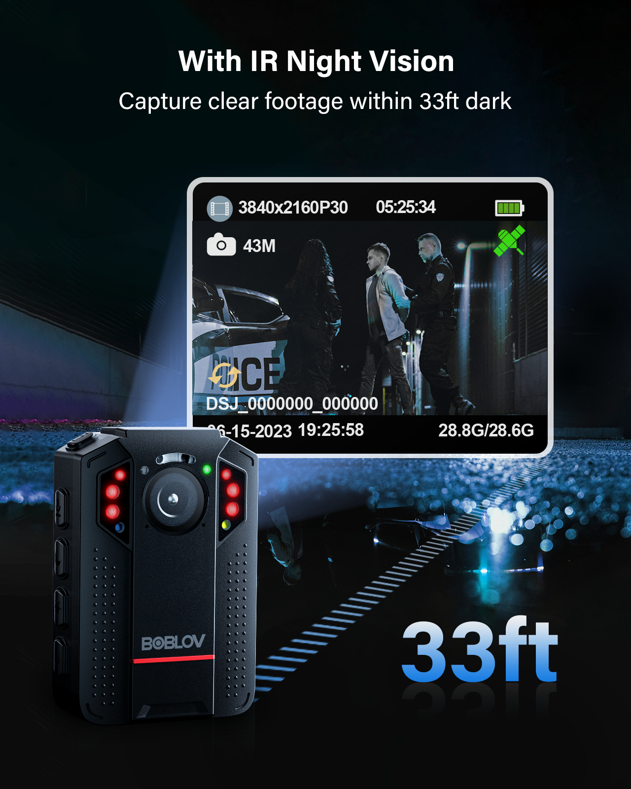 BOBLOV KJ24 Body Camera, 128GB 4K GPS Bodycam with Car Suction Mount