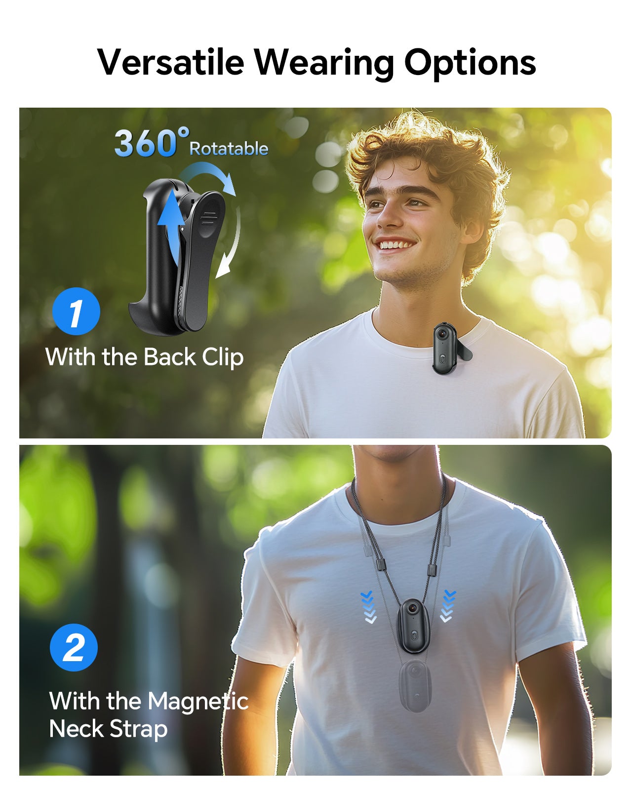 BOBLOV W4 2K Mini Body Camera, Wearable Camera with 360°Rotatable Clip & Magnetic Clip, 120 Minutes for recording