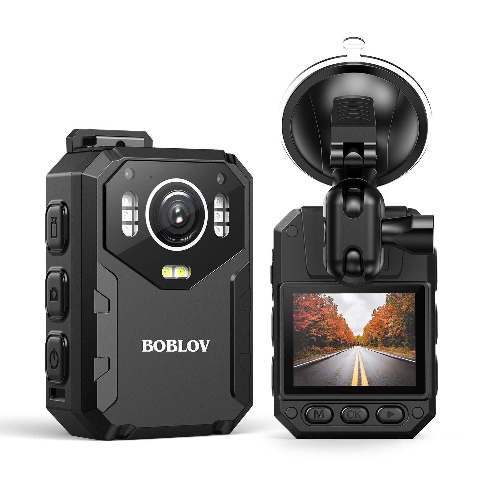 BOBLOV B4K1 128GB 4K body camera with GPS and 3100mAh battery for extended 10-12 hours shooting, includes car suction mount and charger5