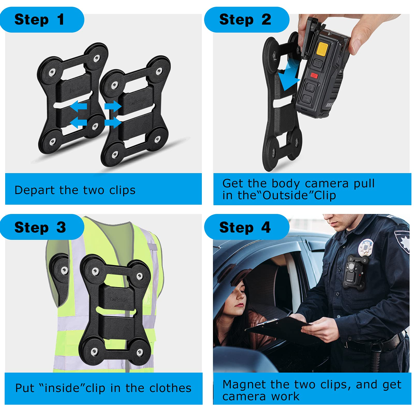 BOBLOV Body Camera Magnet Mount, Universal Magnetic Suction Back Clip Contains Magnets Make from Black Silica,Stick to Clothes for Universal All Brand Body Camera (13x10cm)