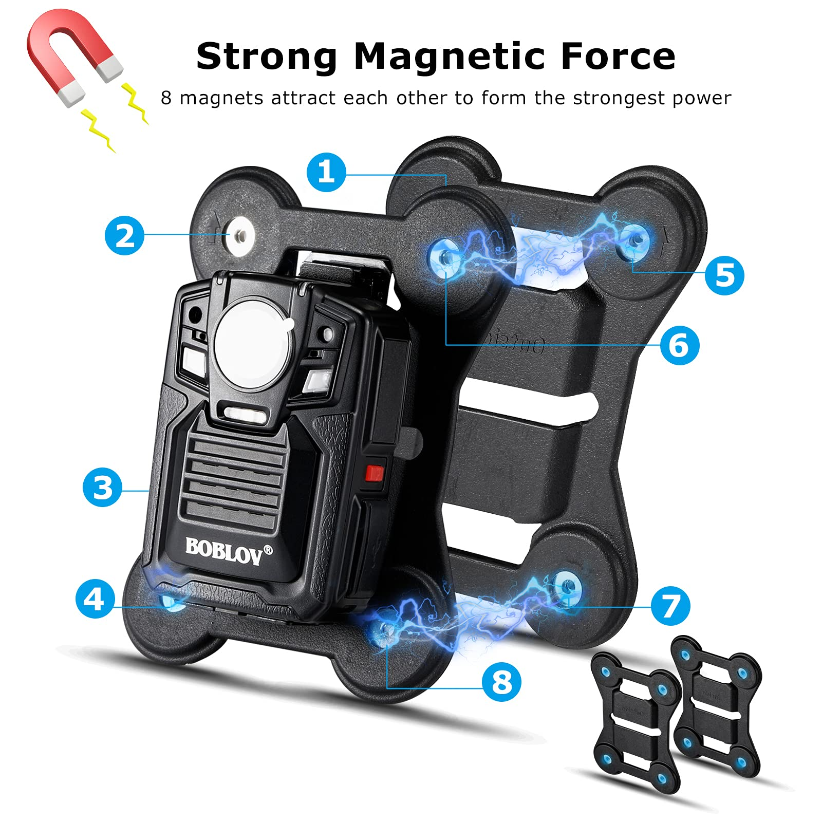 BOBLOV Body Camera Magnet Mount, Universal Magnetic Suction Back Clip Contains Magnets Make from Black Silica,Stick to Clothes for Universal All Brand Body Camera (13x10cm)