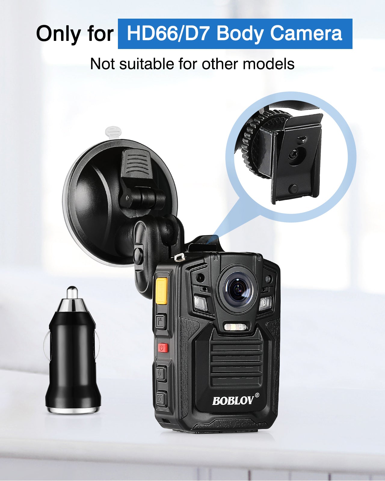 BOBLOV Car Suction Cup for HD66-02/D7 Body Camera, Car Mount and a Car Charger ONLY for HD66-02/D7 Body Camera, Dash Camera Accessories for HD66-02/D7 Body Camera(Camera not Included)