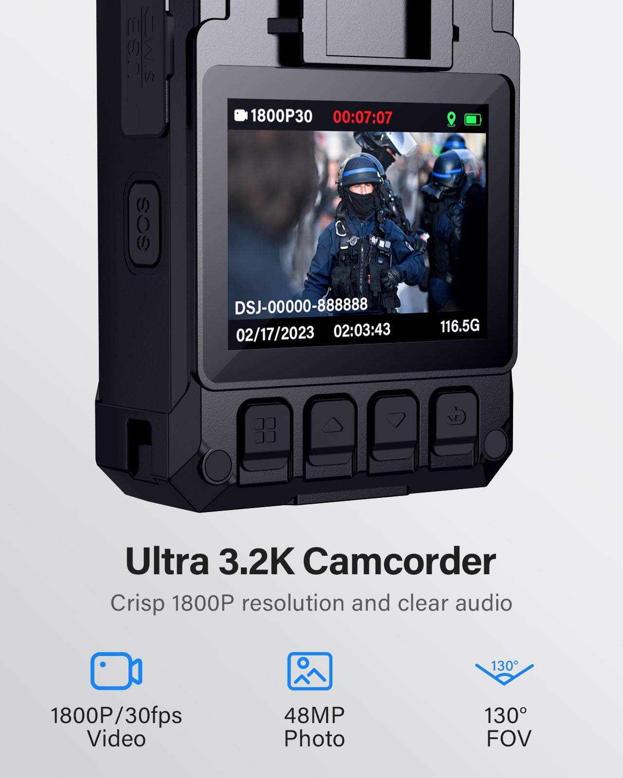BOBLOV B4K3 Ultra 3.2K Body Camera with Built-in 128GB, Charging Dock, 13 Hours Recording, GPS, IP68 Waterproof6
