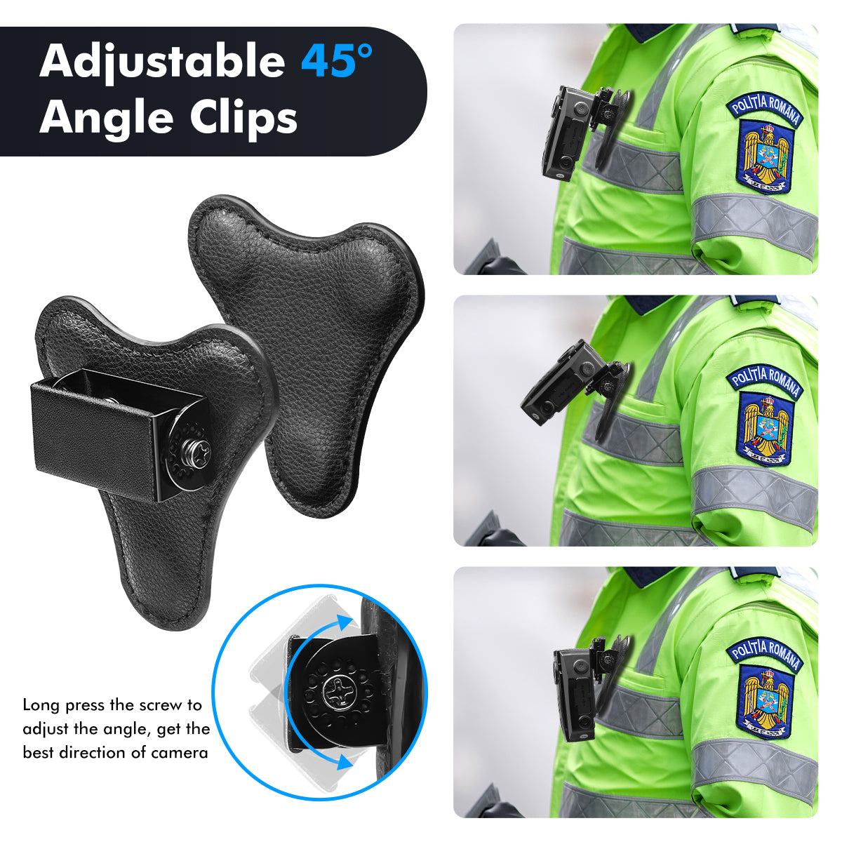 BOBLOV Body Camera Magnet Mount, Support 45° Angle Adjustable for Body Camera, 6 Strong Magnets, Universal Magnetic Suction Clip for All model Body Cameras, Make from Durable Leather, Stick to Clothes