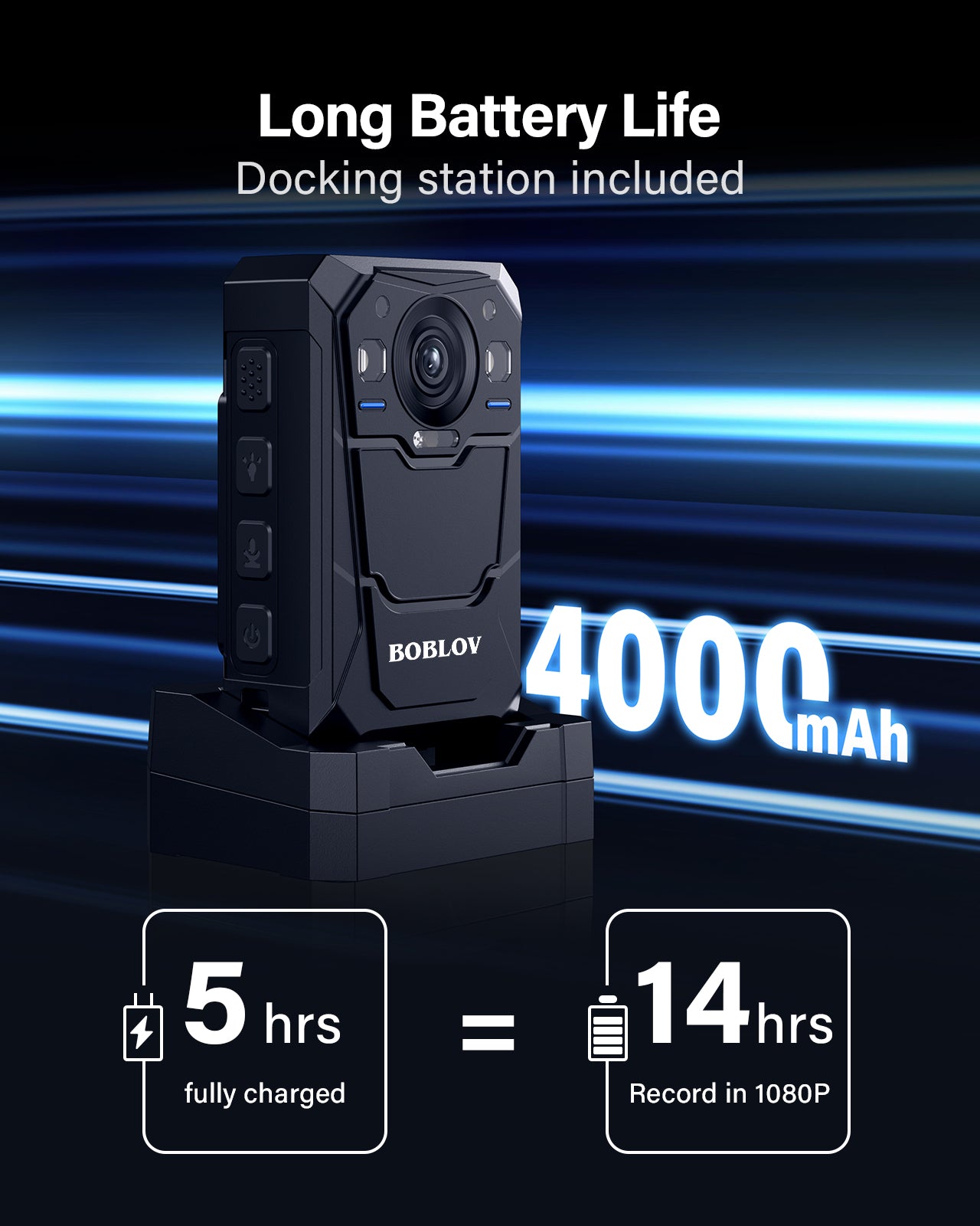 BOBLOV B4K3 Ultra 3.2K Body Camera with Built-in 128GB, Charging Dock, 13 Hours Recording, GPS, IP68 Waterproof2