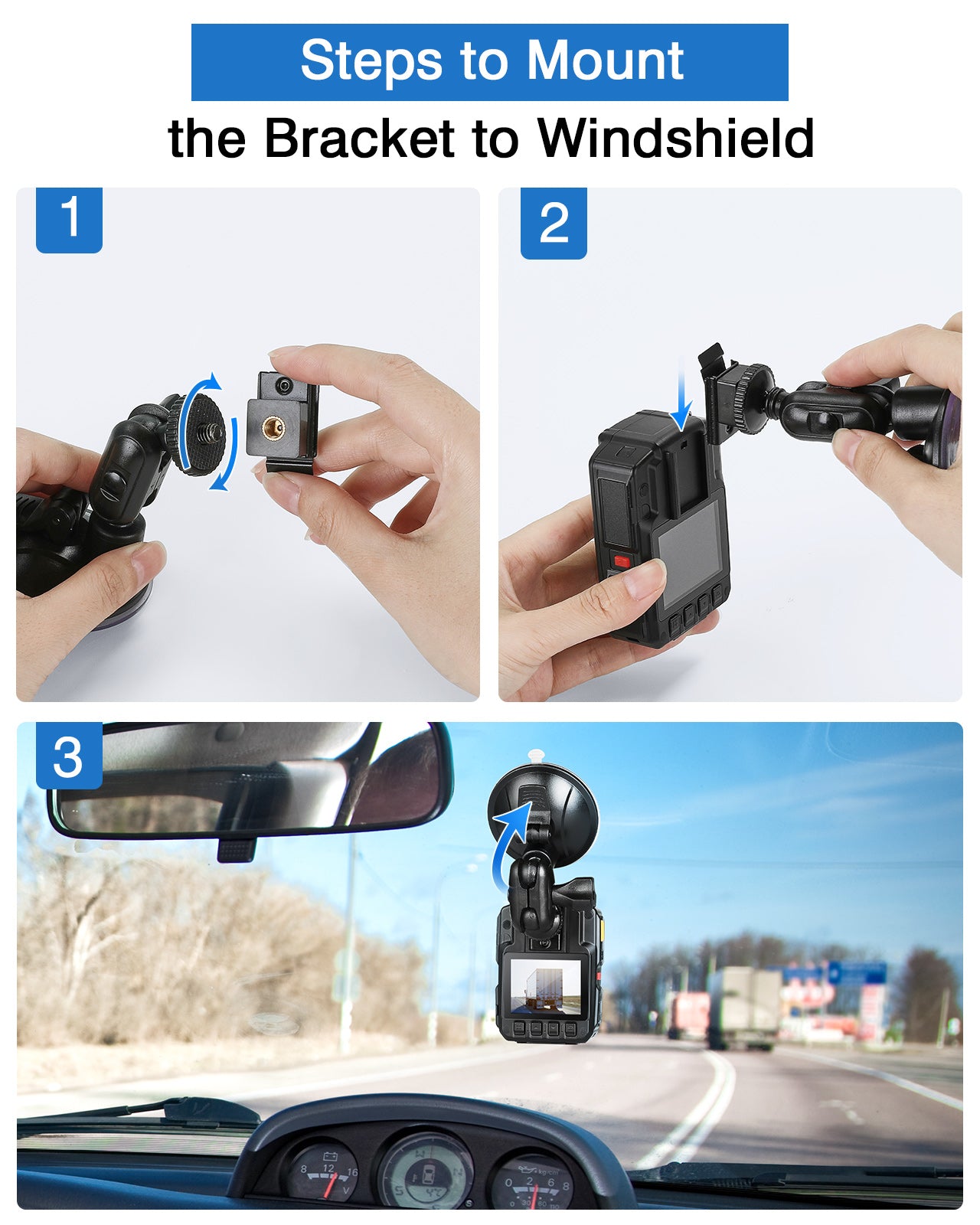 BOBLOV Car Suction Cup for HD66-02/D7 Body Camera, Car Mount and a Car Charger ONLY for HD66-02/D7 Body Camera, Dash Camera Accessories for HD66-02/D7 Body Camera(Camera not Included)
