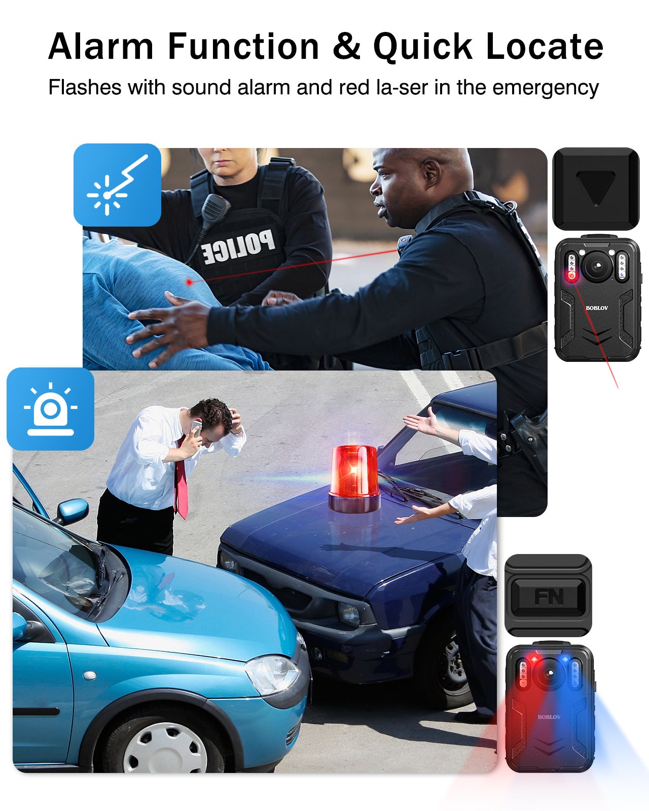 BOBLOV B4K2 4K body camera with GPS and two 3000mAh batteries for extended 14-16 hours recording, including charging dock4