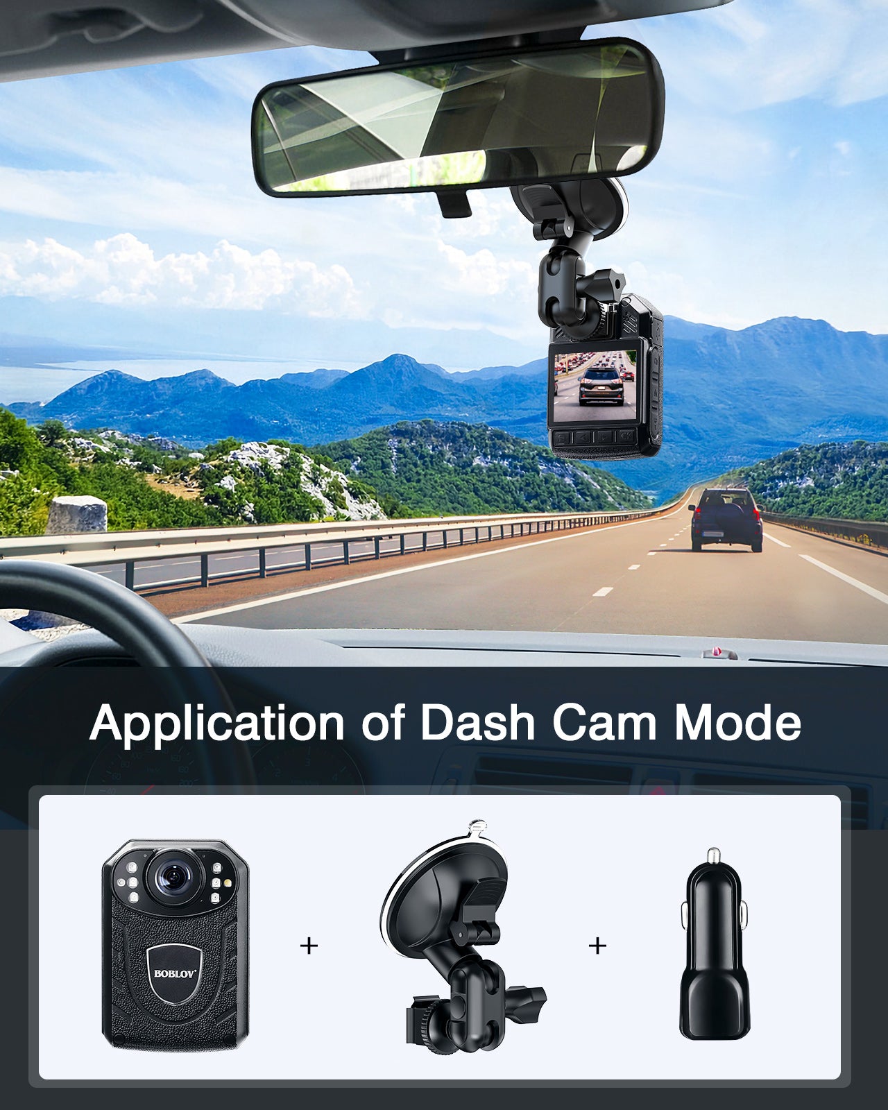 BOBLOV Car Suction Cup for KJ21 Body Camera, Car Mount and a Car Charger ONLY for KJ21 Body Camera, for Dash Car Mode, Dash Camera Accessories for KJ21 Body Camera(NOT Suitable for other models)