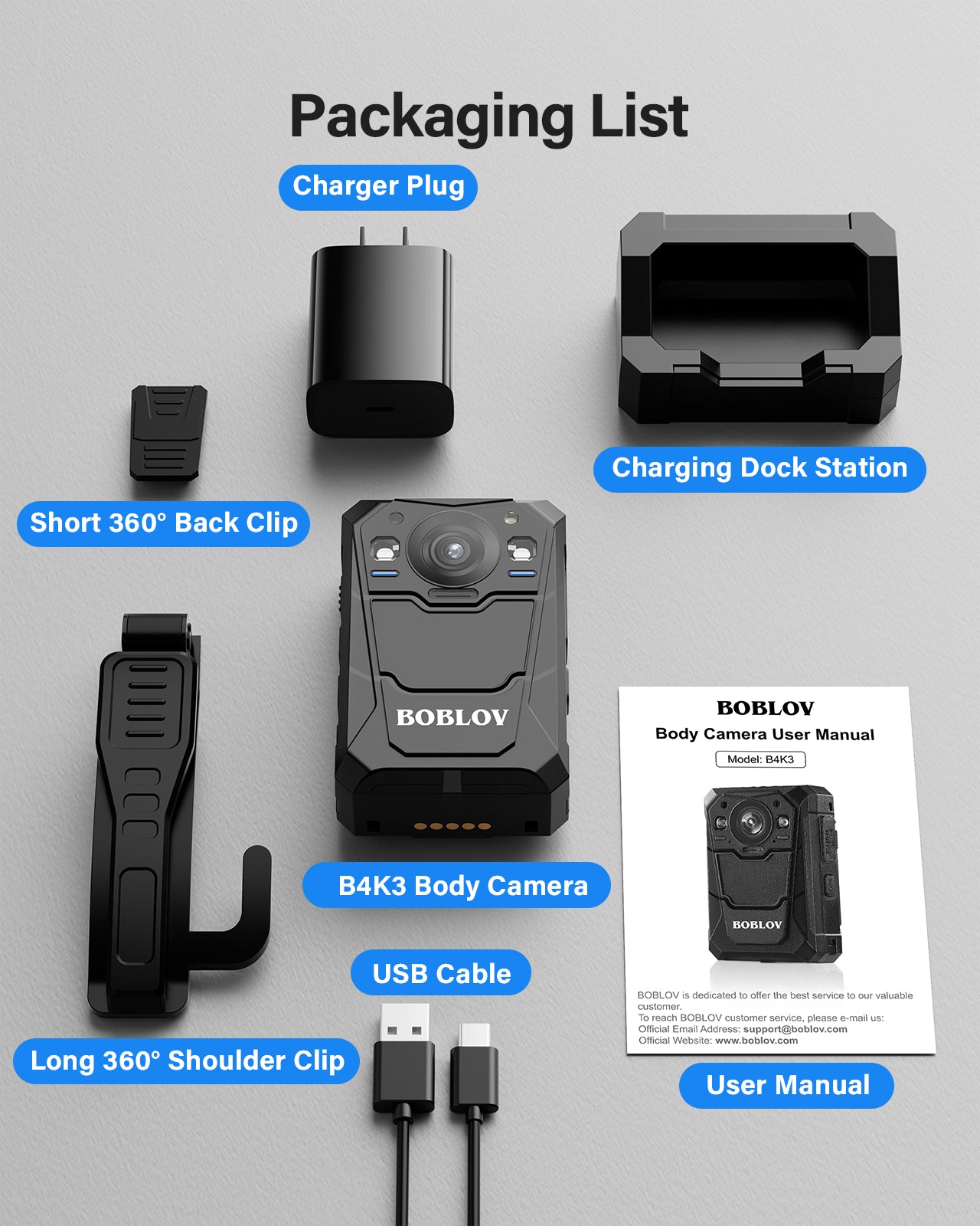BOBLOV B4K3 Ultra 3.2K Body Camera with Built-in 128GB, Charging Dock, 13 Hours Recording, GPS, IP68 Waterproof3
