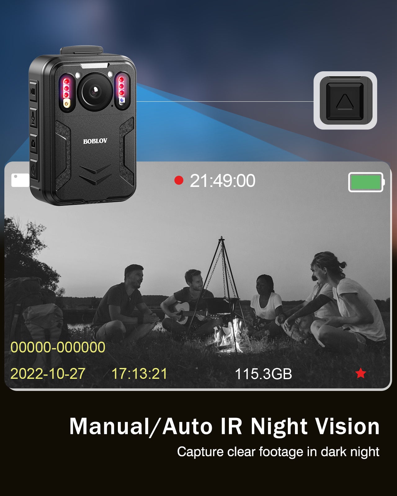 BOBLOV B4K2 4K body camera with GPS and two 3000mAh batteries for extended 14-16 hours recording, including charging dock5