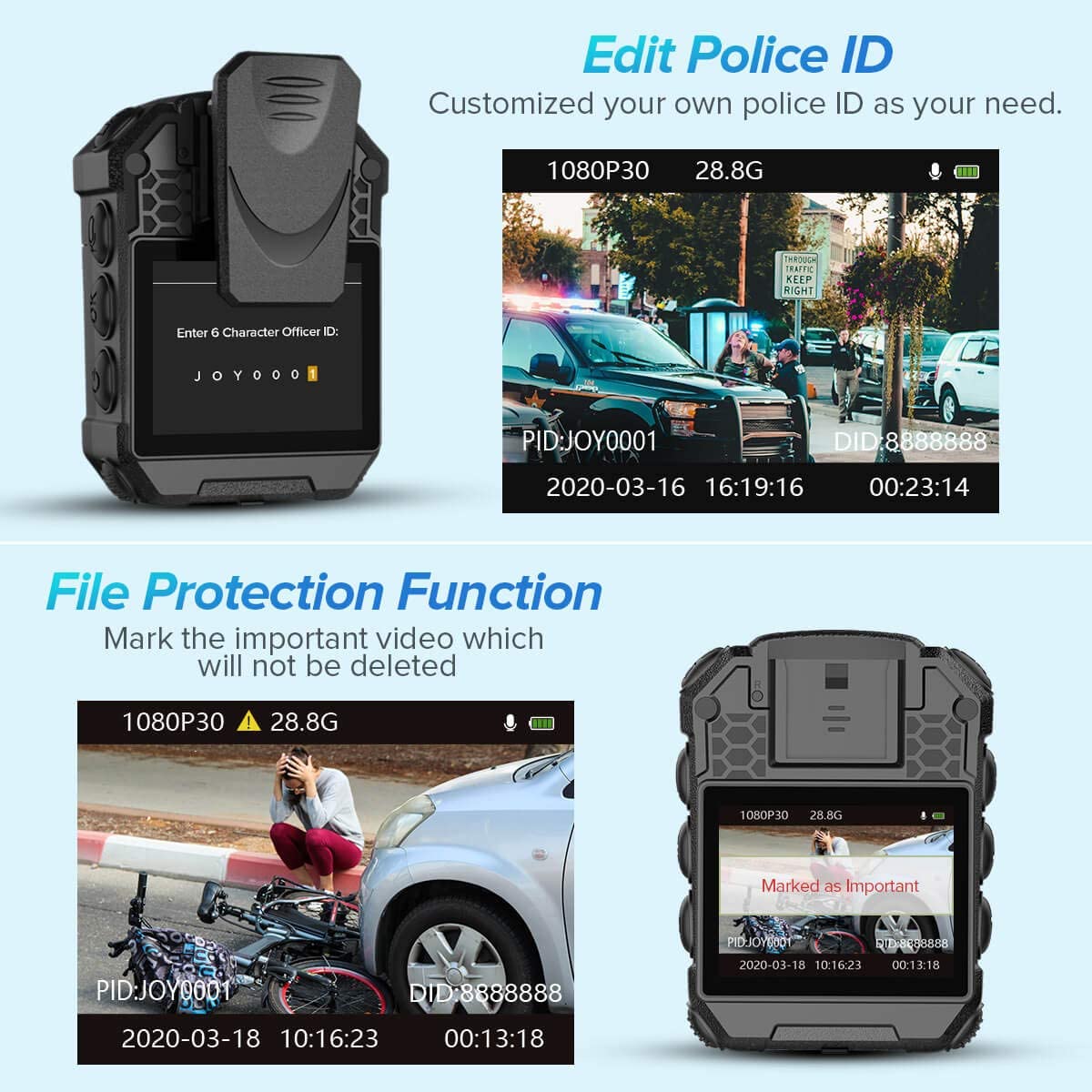 BOBLOV T5 Police Body Camera with 1296P Night Vision3