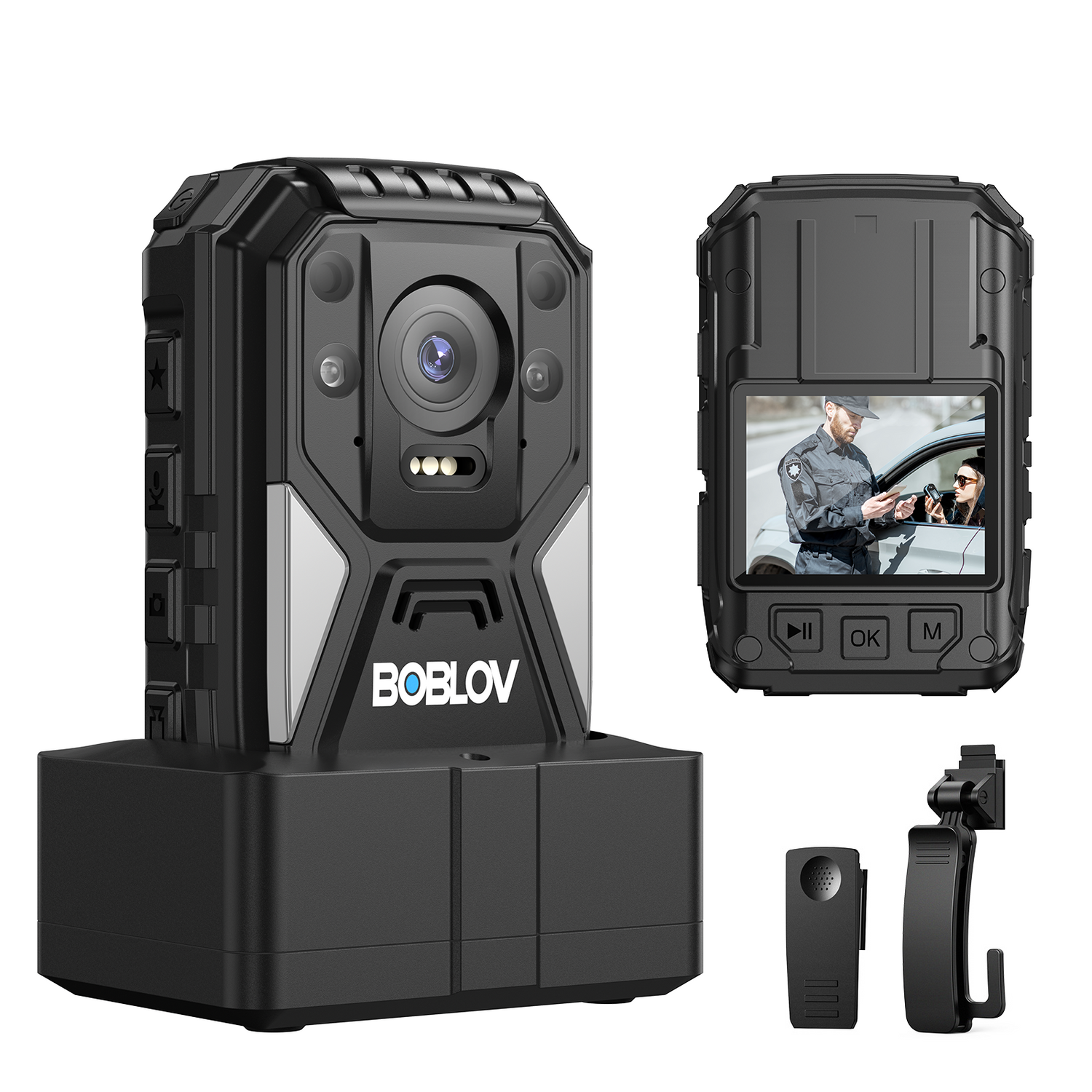 BOBLOV B4K4 4K Body Camera, 128G Bodycam with Charging Dock, GPS IP67