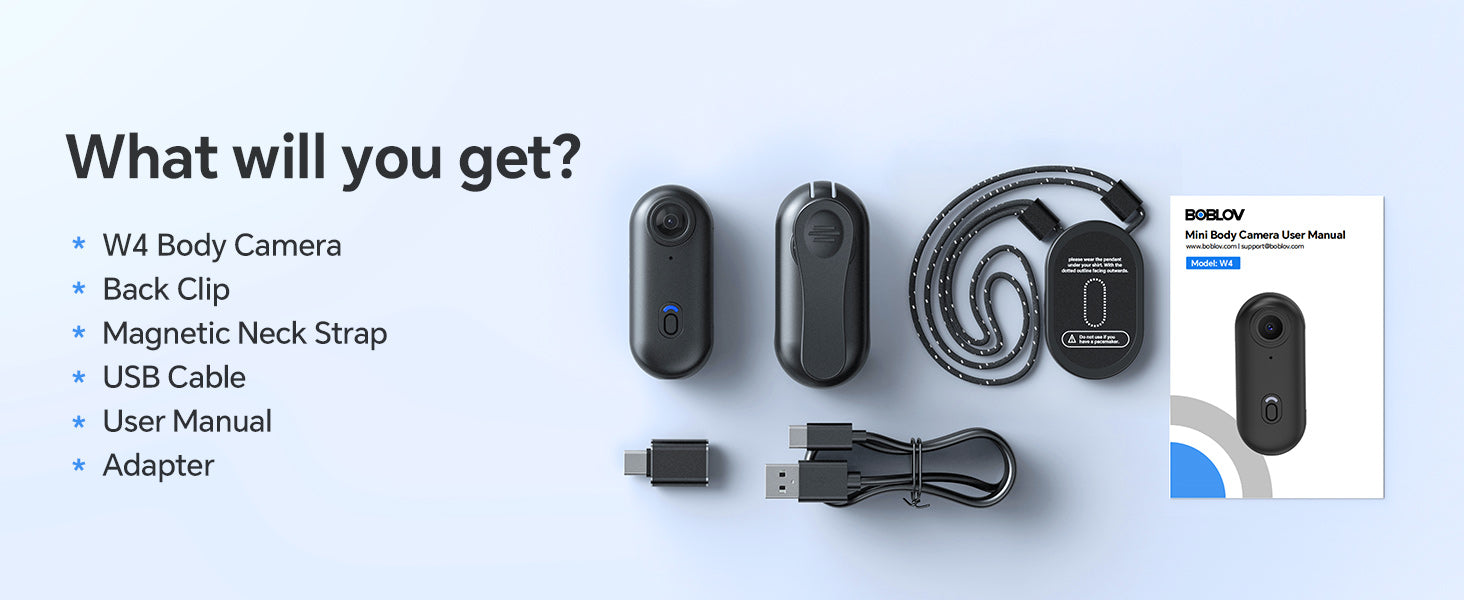 BOBLOV W4 Mini Body Camera, Wearable Camera with 360°Rotatable Clip &