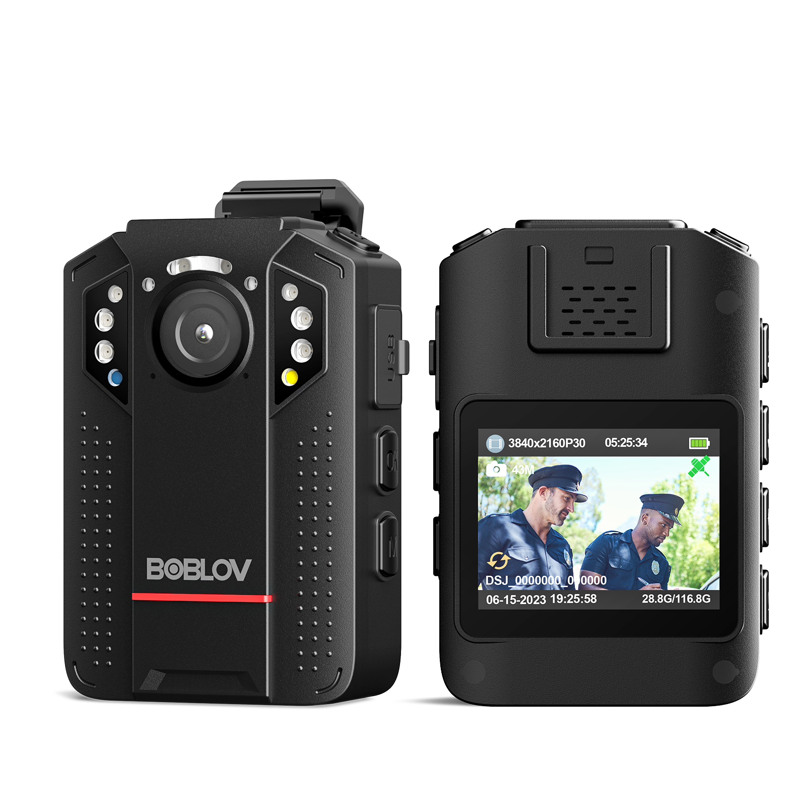 BOBLOV KJ24 Body Camera, Inter 128GB 4K GPS Bodycam with Car Suction Mount, 13 Hrs Video Recording