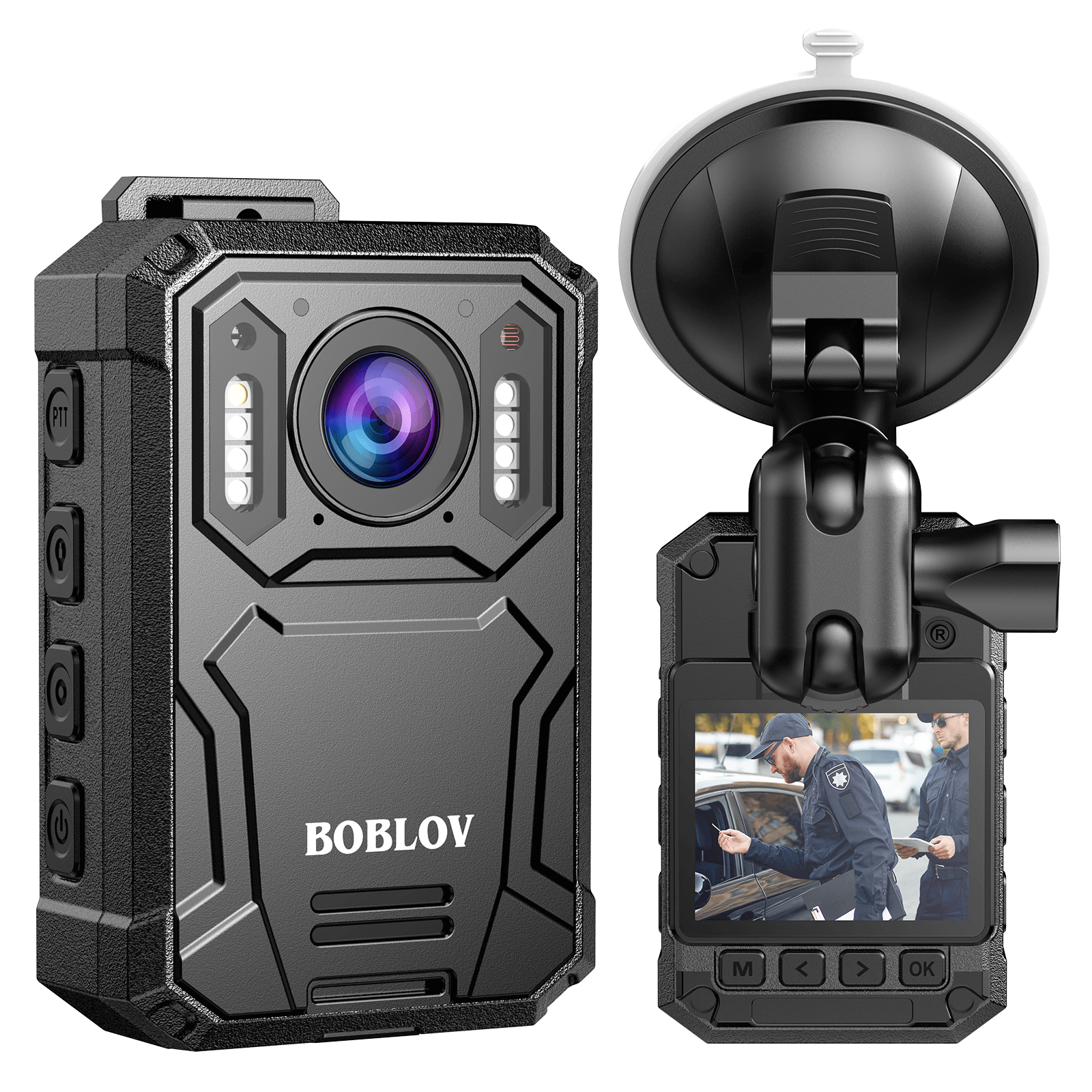 BOBLOV KJ23 Pro 2K Body Camera, IR Body Cam with 4000mAh Battery for 15 Hours, IP66, 128GB Car Mount