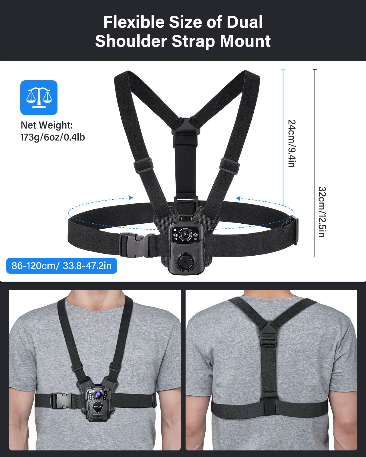 BOBLOV NEW Dual Shoulder Mount, Vest Mount for All Brand Body Camera, Hands Free Shoulder Camera Mount