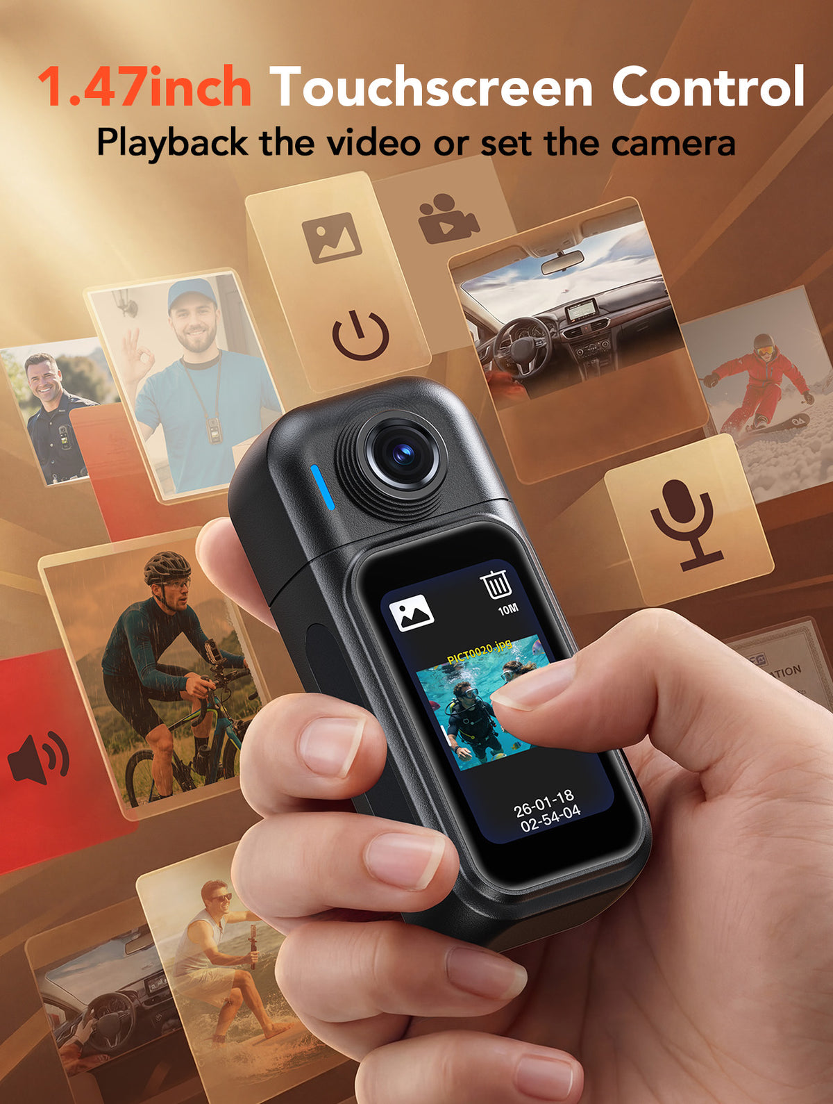 BOBLOV W3 Mini Body Camera Waterproof,Touch Screen Wearable Camera