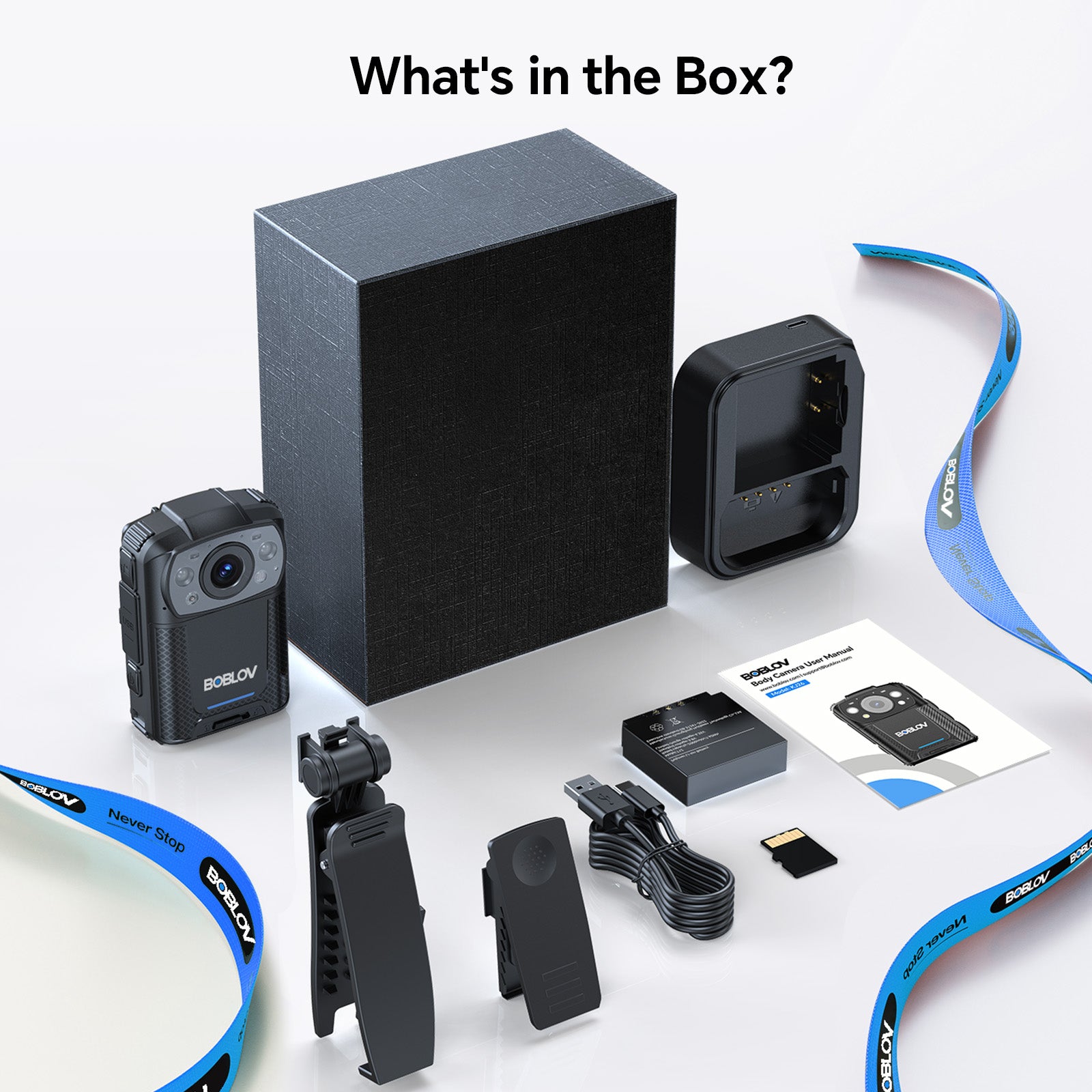 BOBLOV KJ26 2K Body Camera with Dual 2000mAh Batteries & Charging Base, 8H Continuous Recording, Night Vision, and 360° Rotatable Clips for Law Enforcement, Security & Outdoor Use