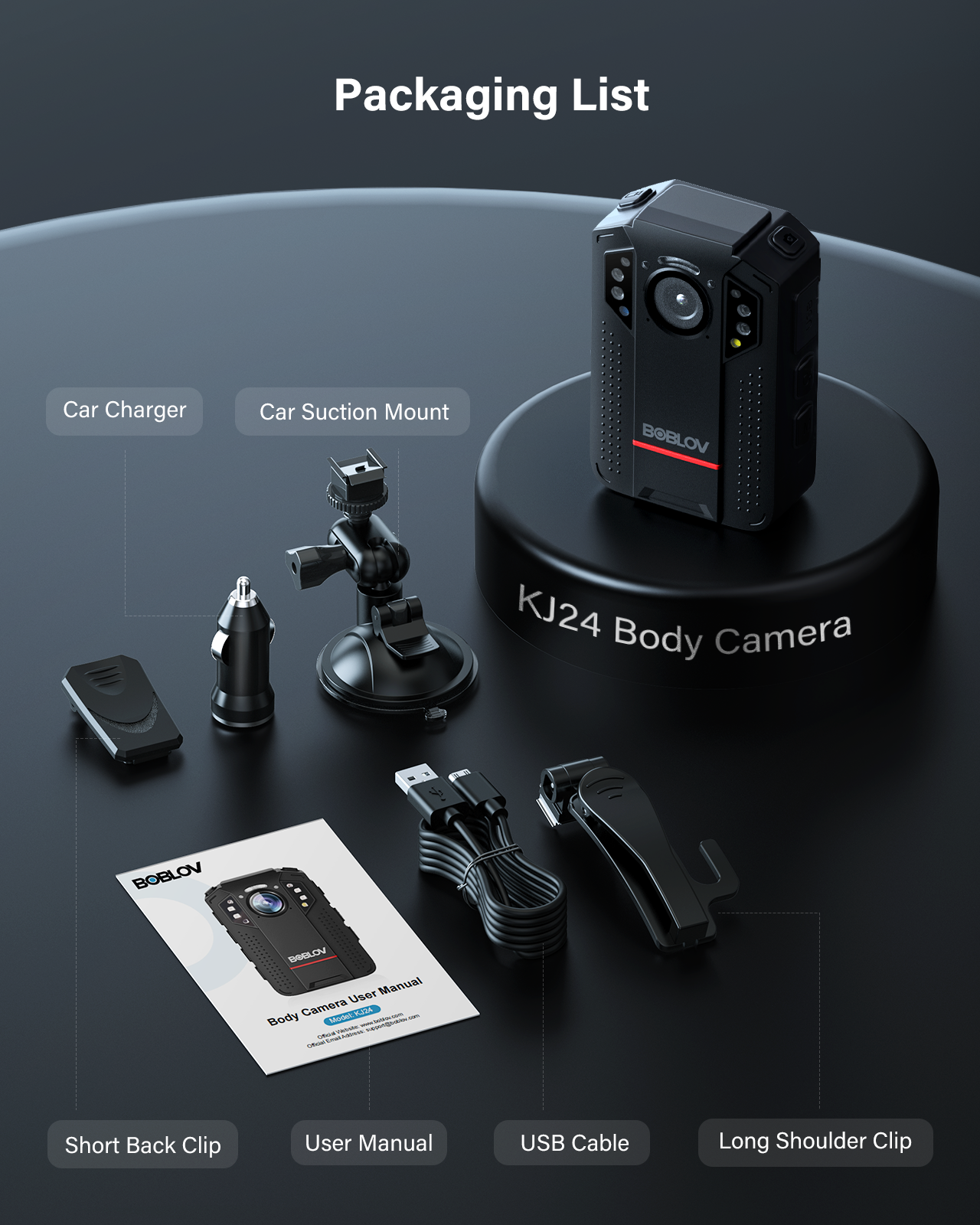 BOBLOV KJ24 Body Camera, Inter 128GB 4K GPS Bodycam with Car Suction Mount, 13 Hrs Video Recording