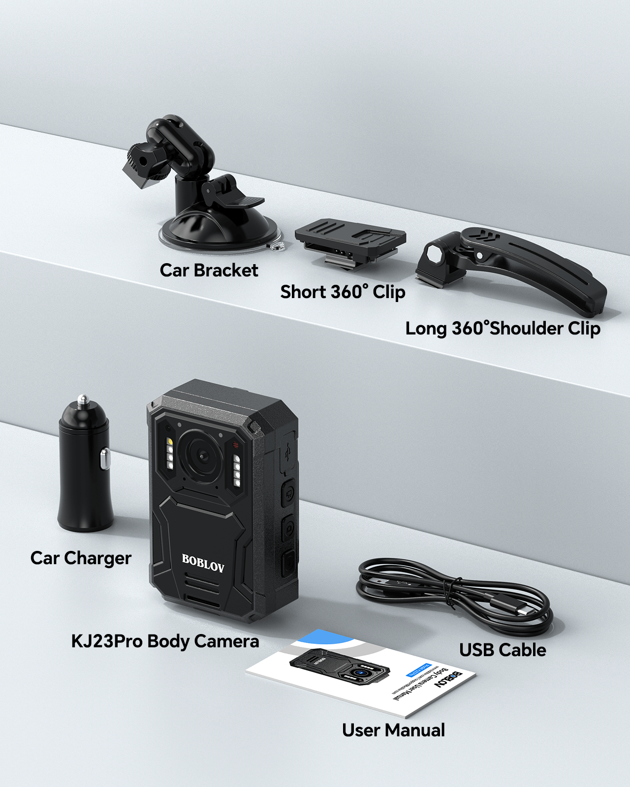 BOBLOV KJ23 Pro 2K Body Camera, IR Body Cam with 4000mAh Battery for 15 Hours, IP66, 128GB Car Mount