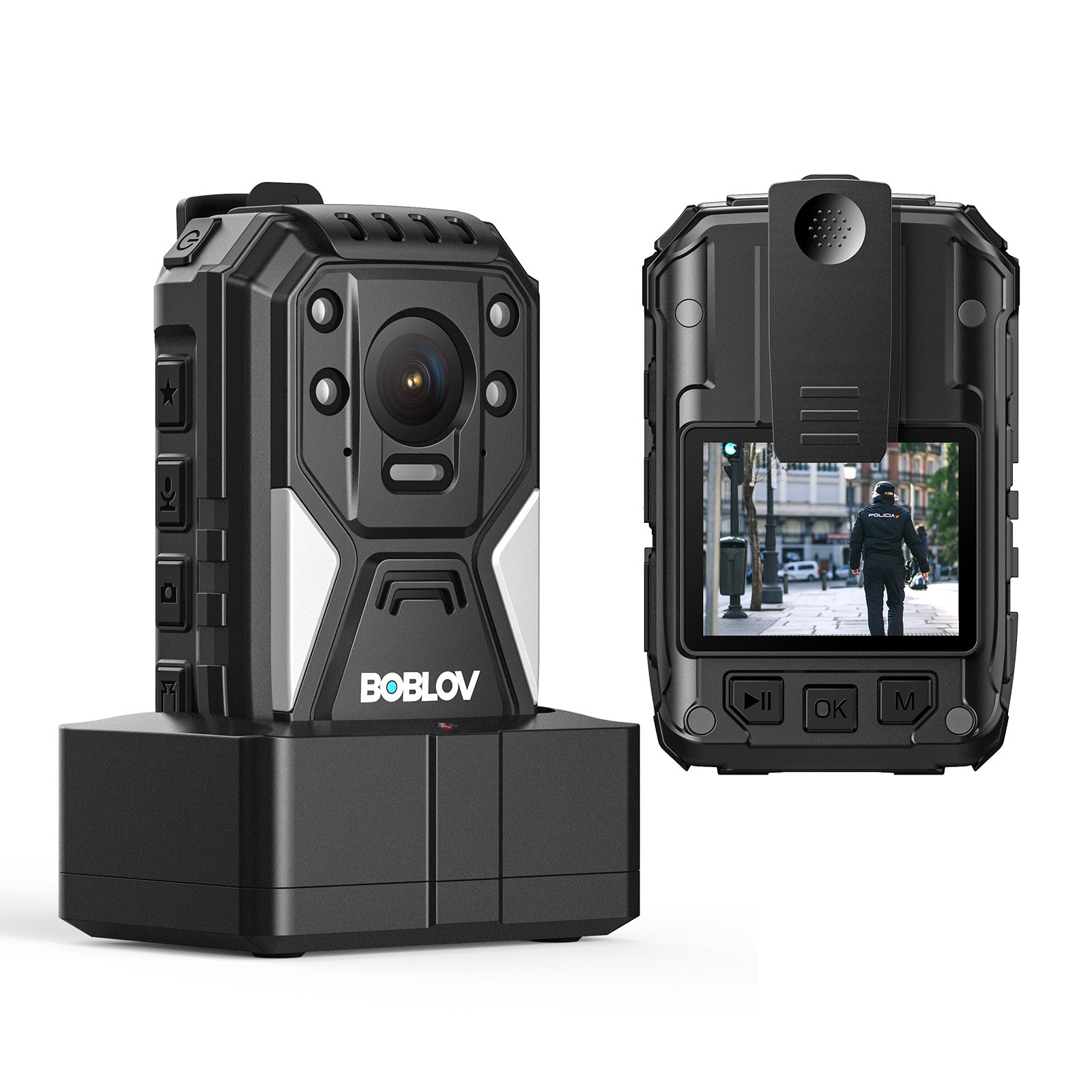 BOBLOV B4K4 4K Body Camera, 128G Bodycam with Charging Dock, GPS IP67 Police Security Camera