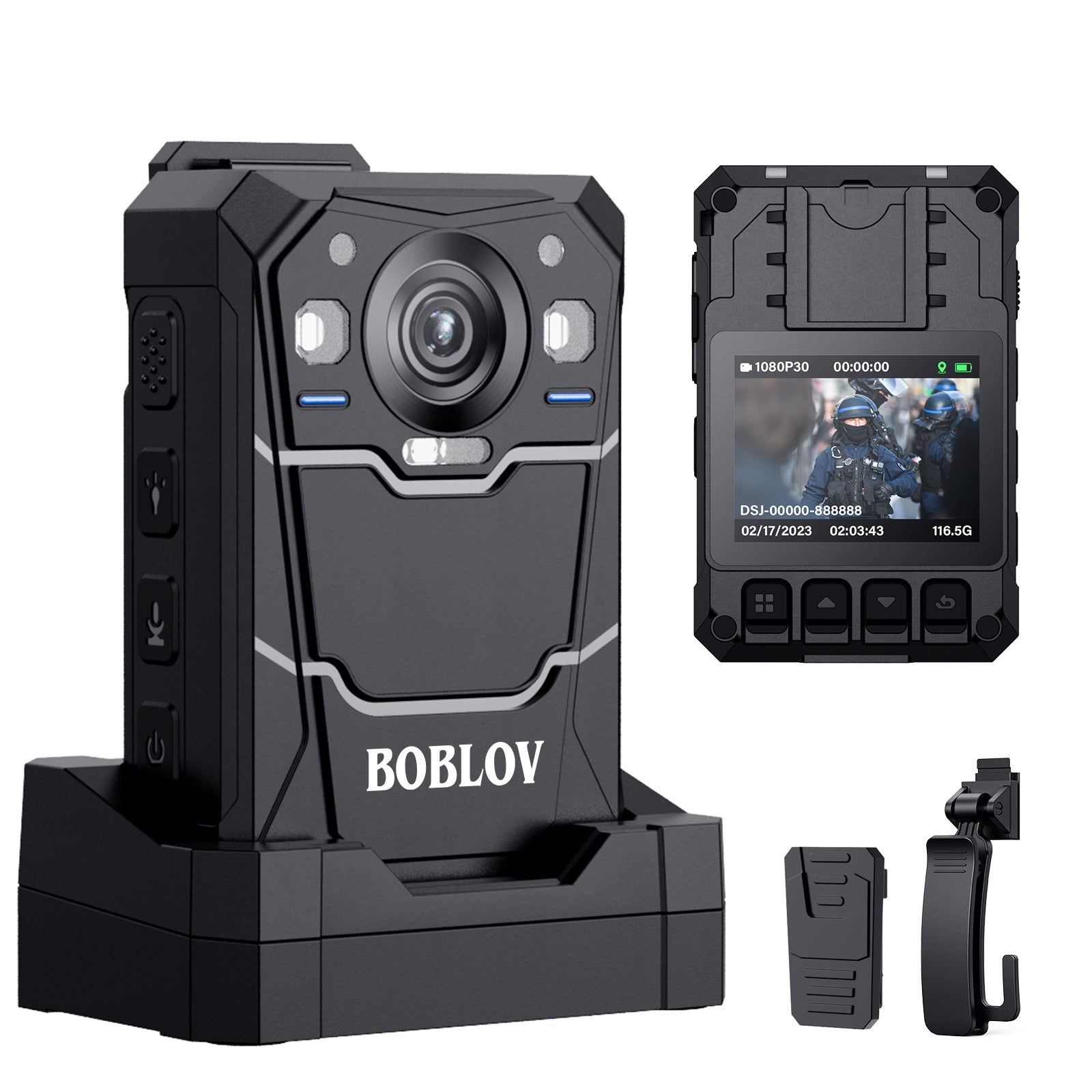 BOBLOV B4K3 Ultra 3.2K Body Camera with Built-in 128GB, Charging Dock, 13 Hours Recording, GPS, IP68 Waterproof4