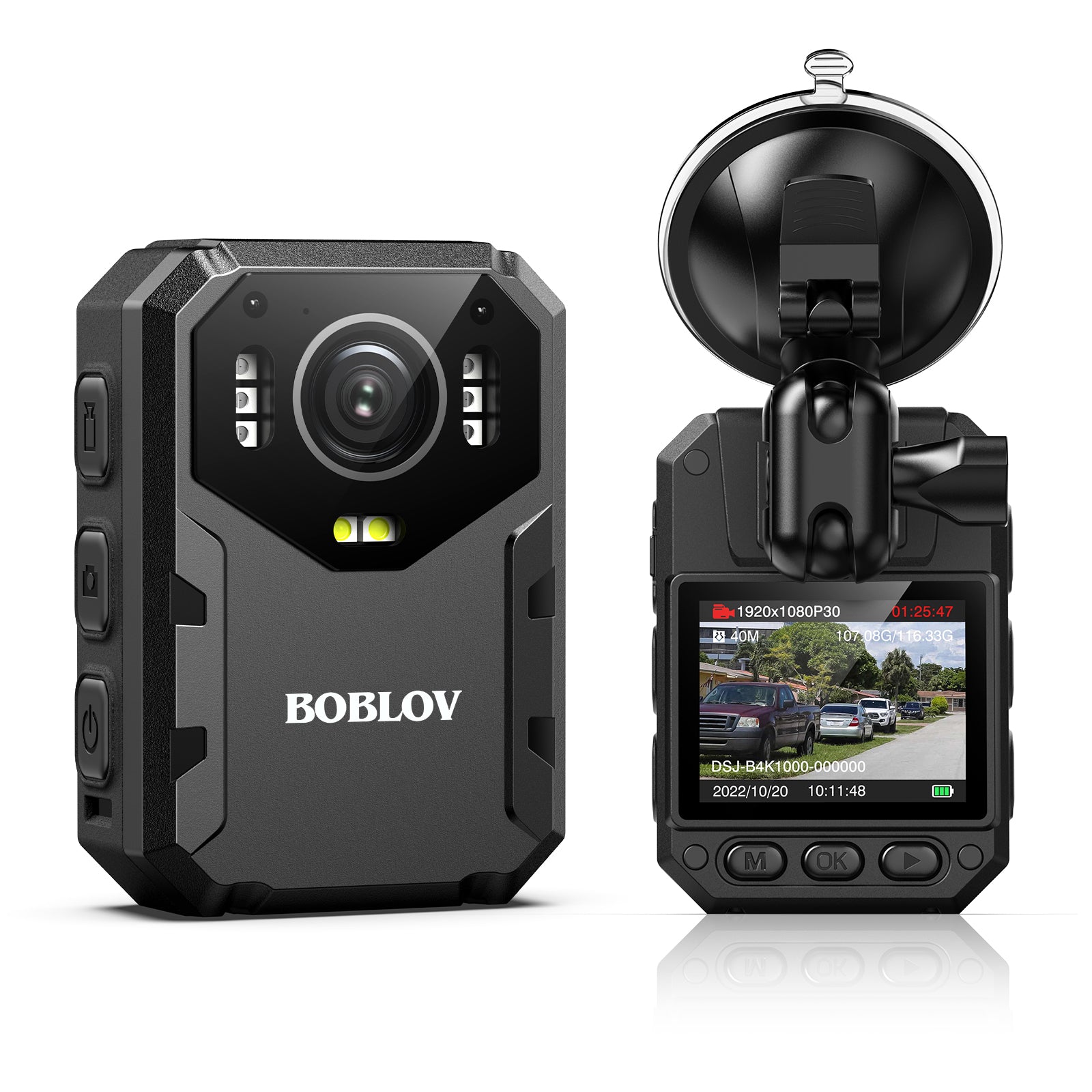 BOBLOV B4K1 128GB 4K body camera with GPS and 3100mAh battery for extended 10-12 hours shooting, includes car suction mount and charger3