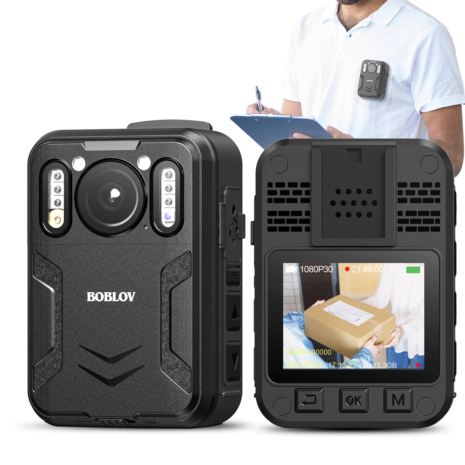 BOBLOV B4K2 4K body camera with GPS and two 3000mAh batteries for extended 14-16 hours recording, including charging dock9