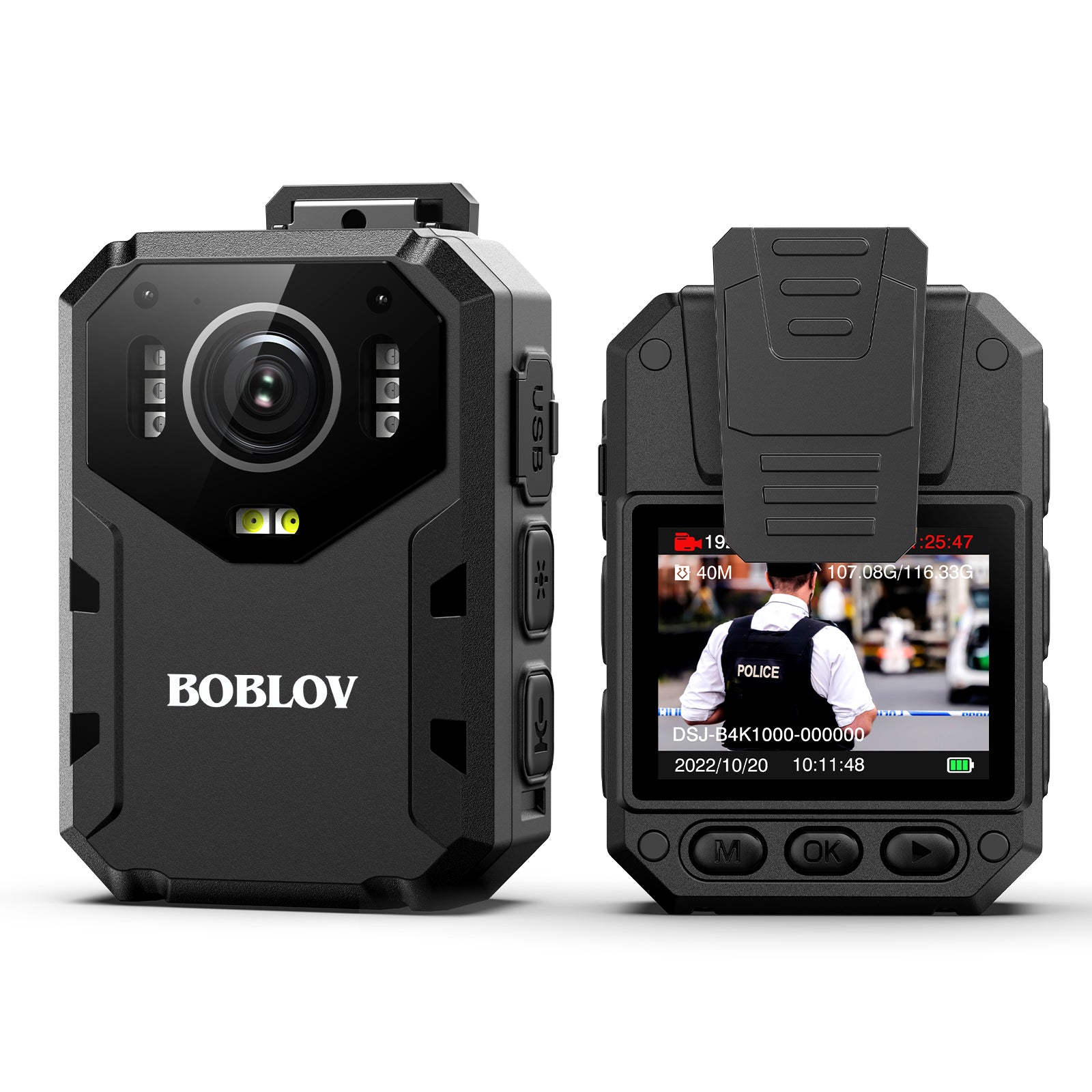 BOBLOV B4K1 128GB 4K body camera with GPS and 3100mAh battery for extended 10-12 hours shooting, includes car suction mount and charger4