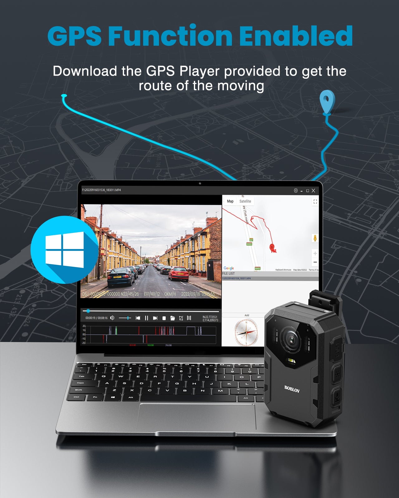 BOBLOV B4K1 128GB 4K Body Camera with GPS, 3100mAh Battery for 10-12hours Shooting, With Car Suction Mount and Car Charger