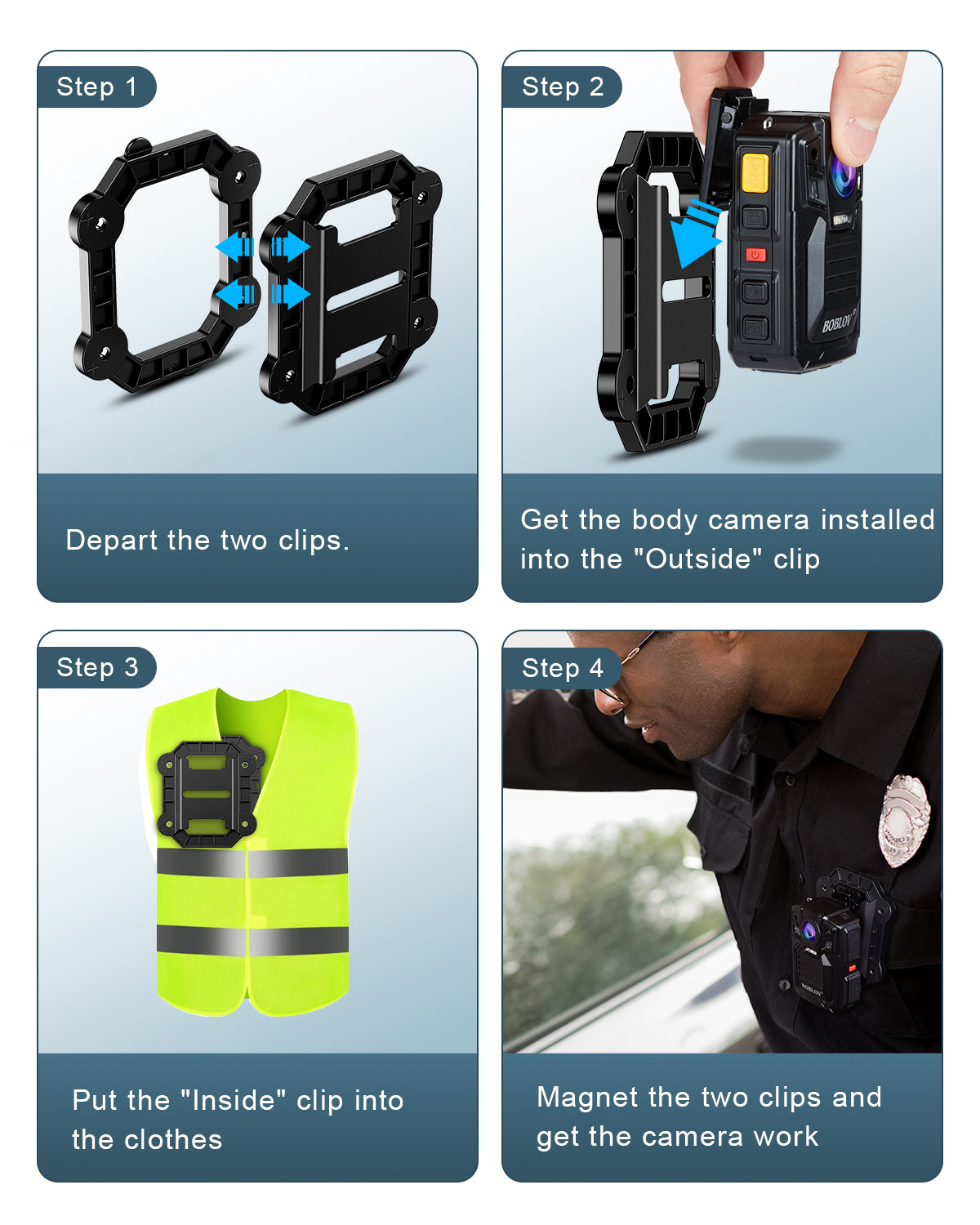 BOBLOV Body Camera Magnet Mounts, New Type & Portable Black Silica Clips, Universal Magnetic Suction Back Clip with Built-in 8 Magnets, Stick All Brand Body Camera to Uniforms