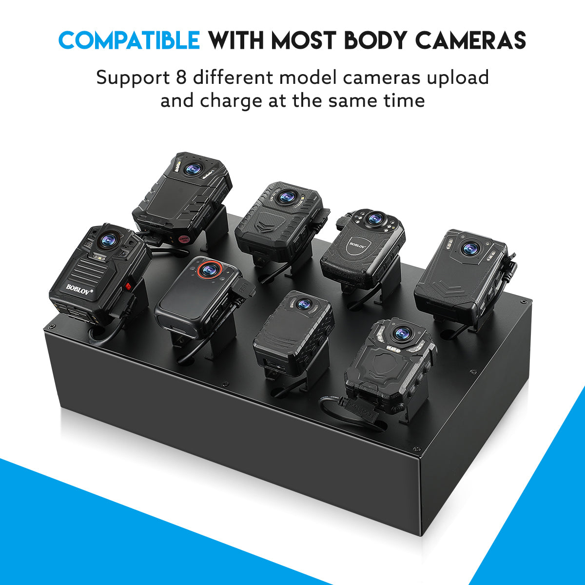 BOBLOV 8Pcs Body Camera Charging Dock, Support 8 Cameras Charging and Uploading