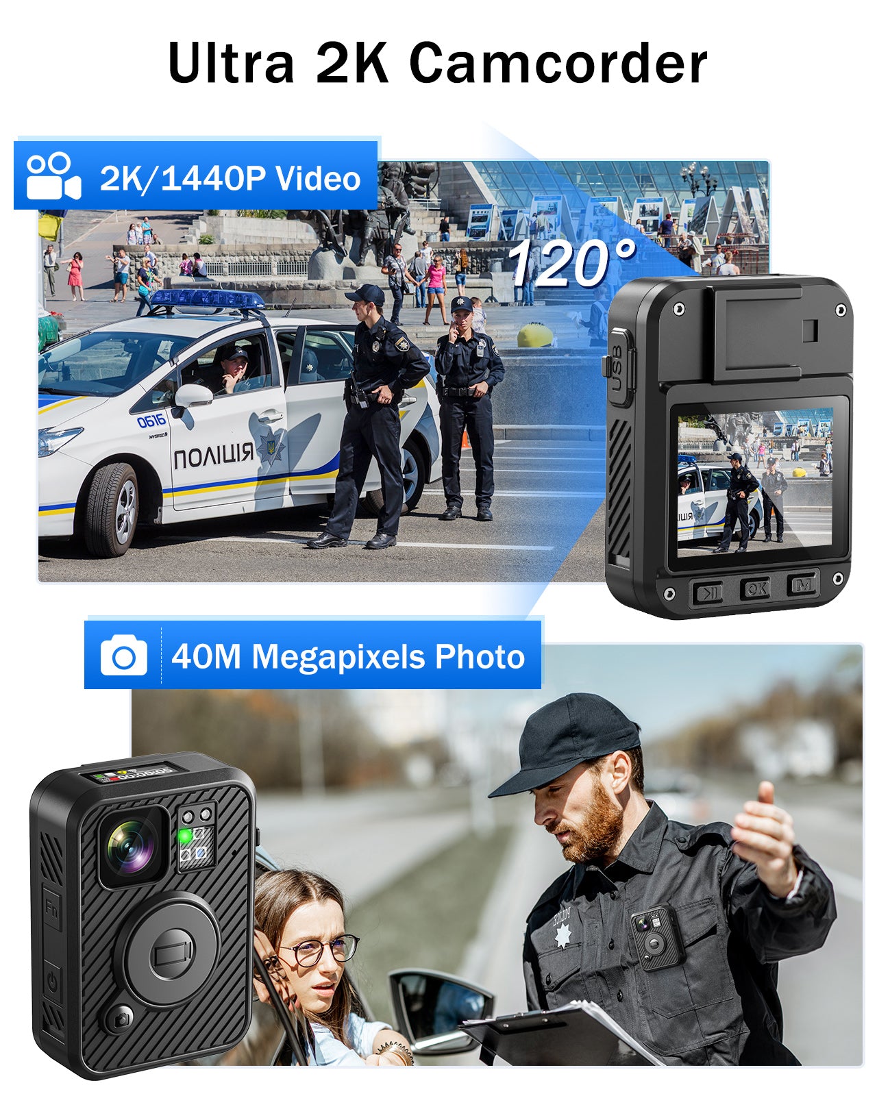  BOBLOV M5 2K Police Body Worn Camera, GPS Enabled