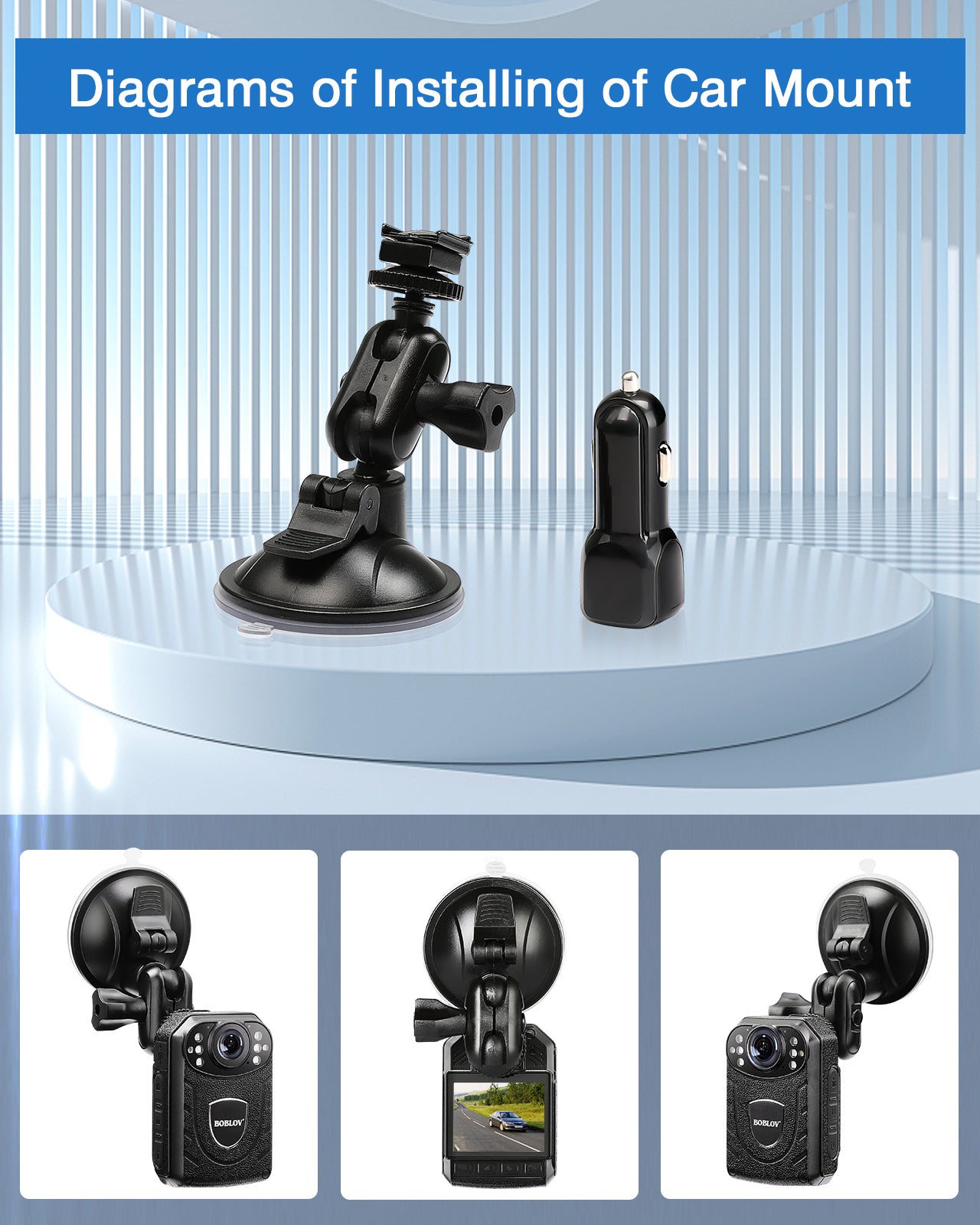 BOBLOV Car Suction Cup for KJ21 Body Camera, Car Mount and a Car Charger ONLY for KJ21 Body Camera, for Dash Car Mode, Dash Camera Accessories for KJ21 Body Camera(NOT Suitable for other models)