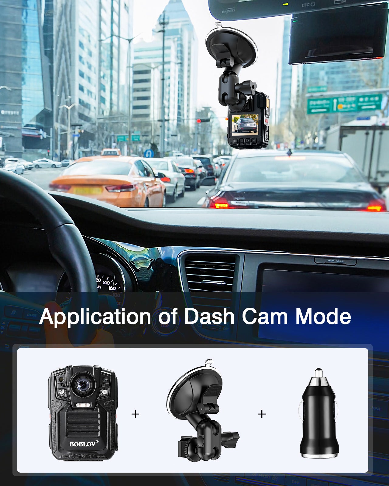 BOBLOV Car Suction Cup for HD66-02/D7 Body Camera, Car Mount and a Car Charger ONLY for HD66-02/D7 Body Camera, Dash Camera Accessories for HD66-02/D7 Body Camera(Camera not Included)