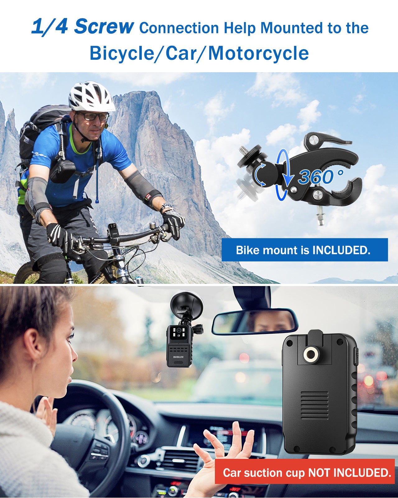 BOBLOV 880W Mini Body Camera, 1080P& Night Vision for Bike Traveling/Pet Walking/Meeting