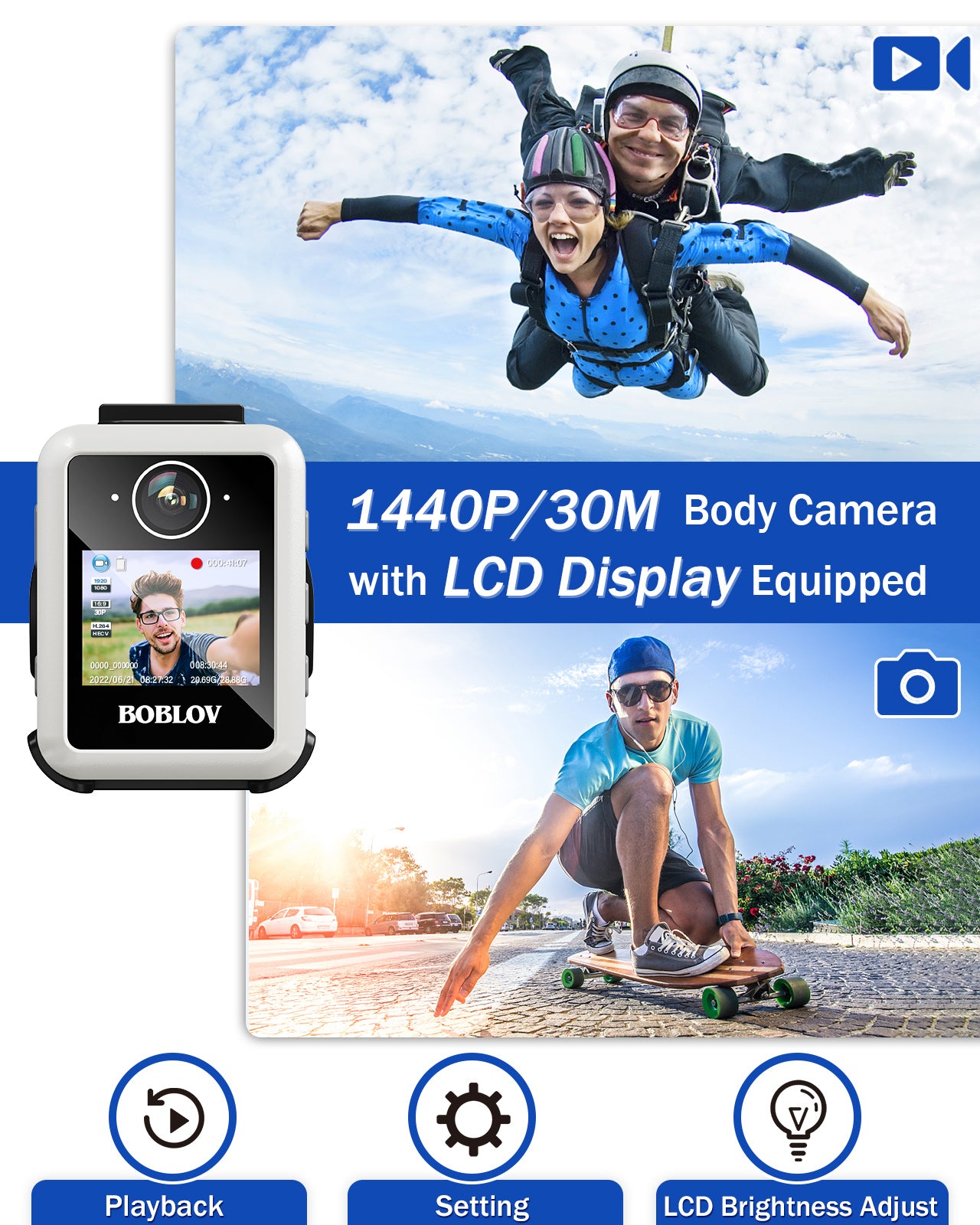 BOBLOV X2 Body Camera,1440P& Built-in 64GB Memory of Camcorder, LCD Display for Playback